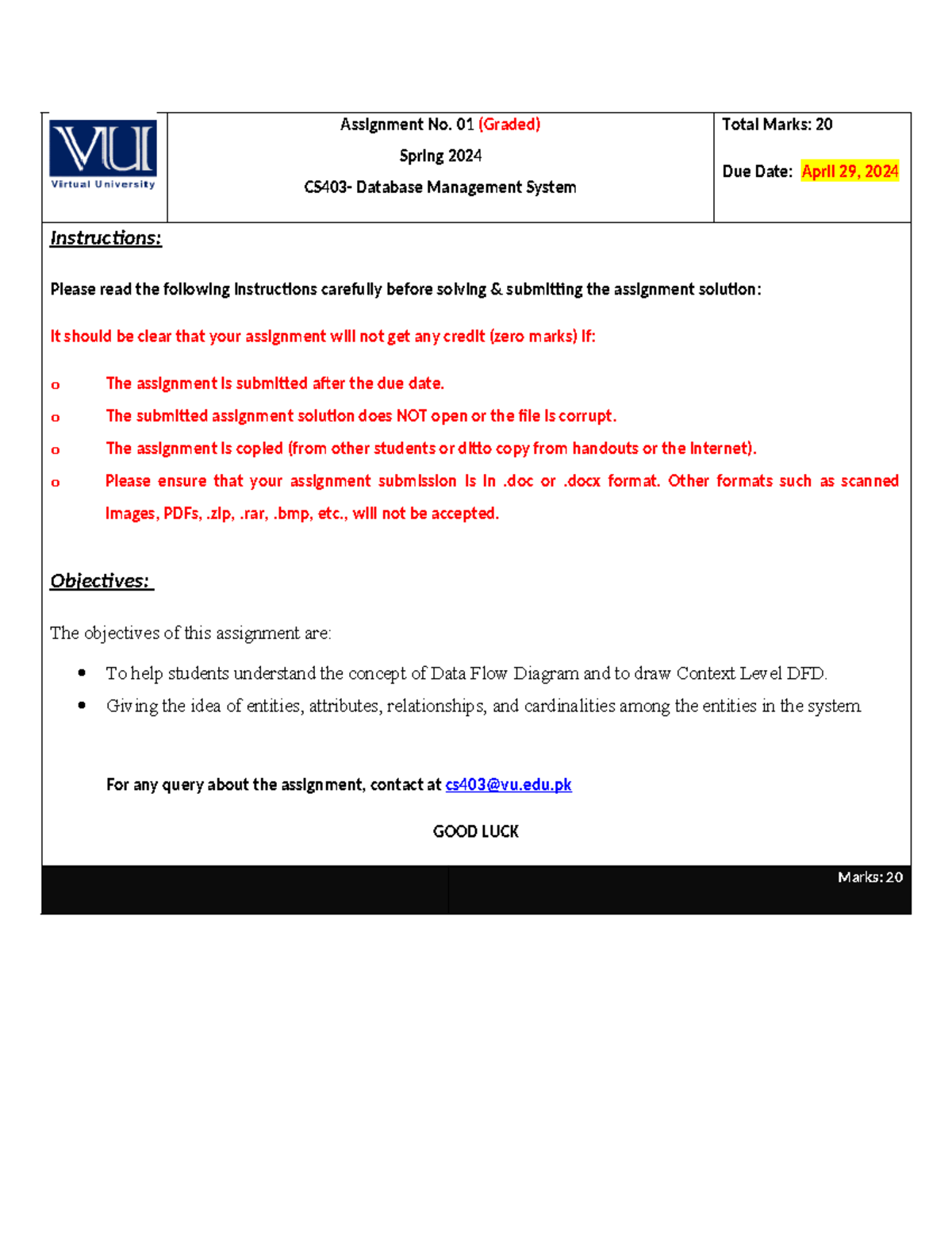 Spring 2024 CS403 1 - Assignment No. 01 (Graded) Spring 2024 CS403 ...