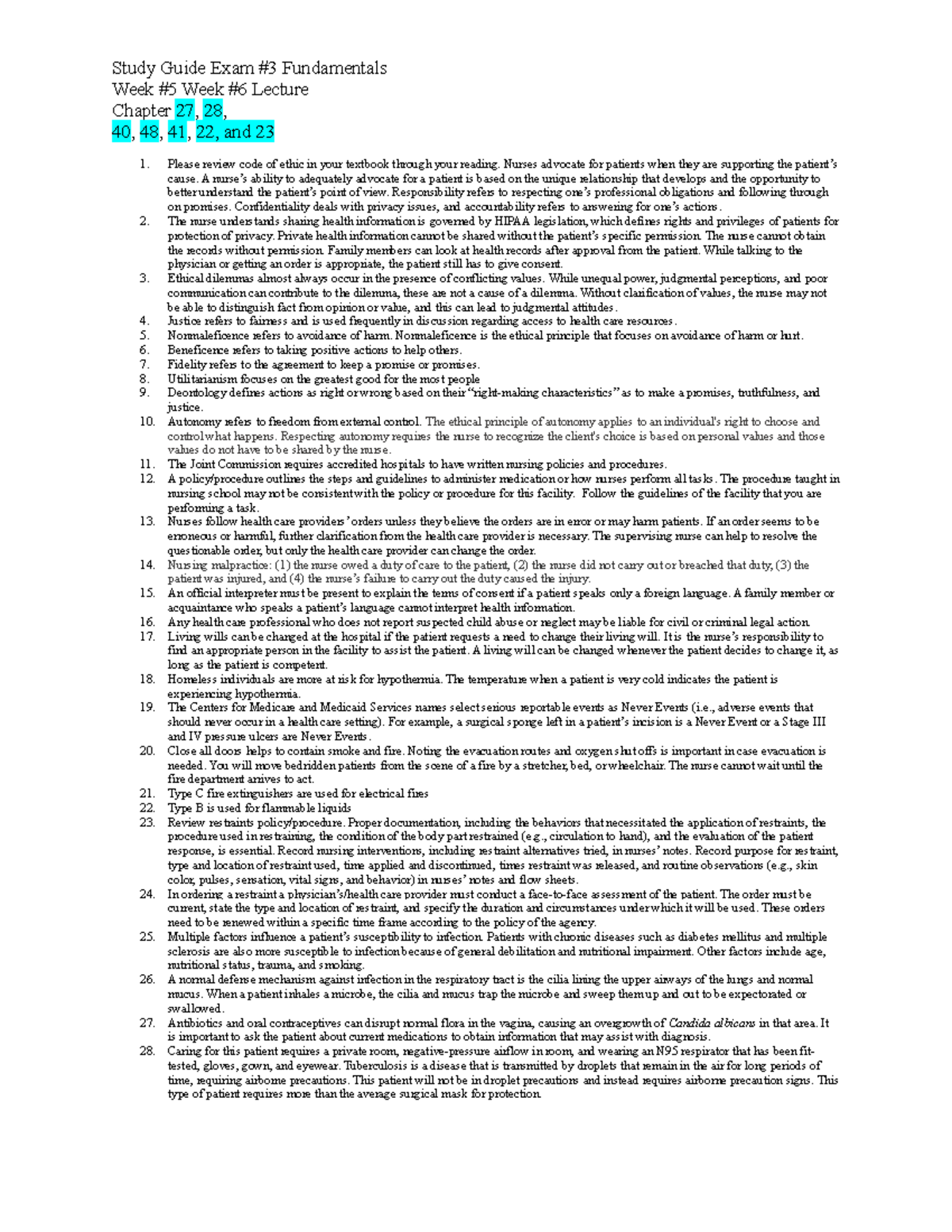 Study Guide Exam #3 Fundamentals - Study Guide Exam #3 Fundamentals ...