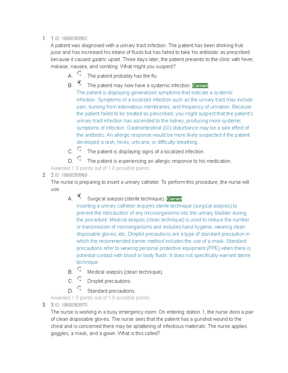 Infection control post test 1 1. 1 18668359962 A patient was