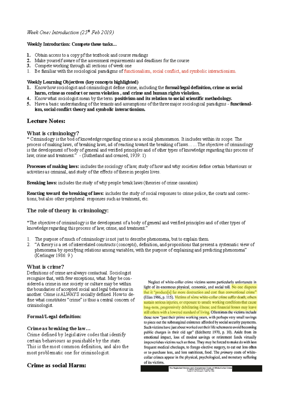 Lecture Notes - Week One - Week One: Introduction (25th Feb 2019 ...