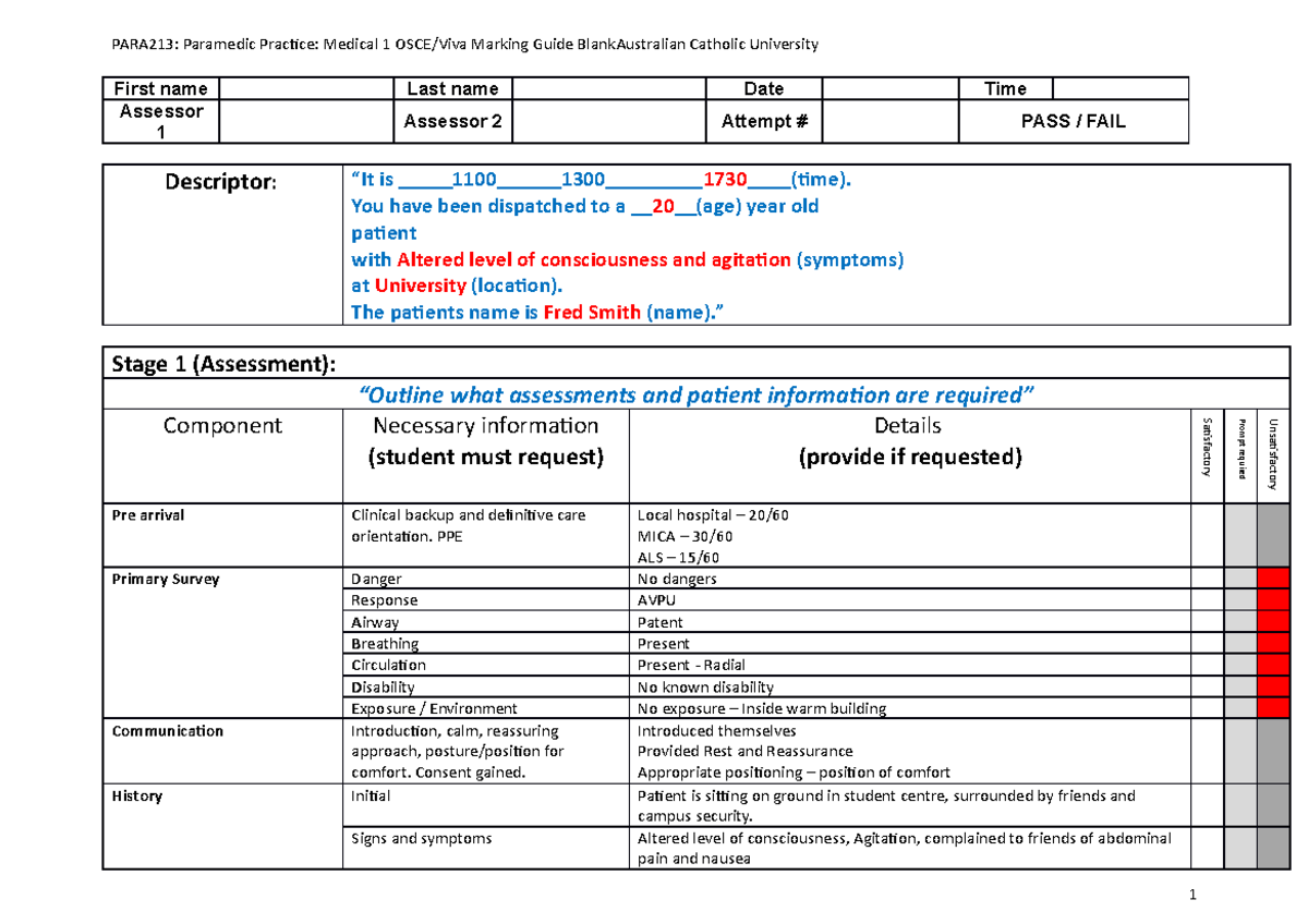 PARA213 OSCE Scenario Hypoglycemia - First name Last name Date Time ...