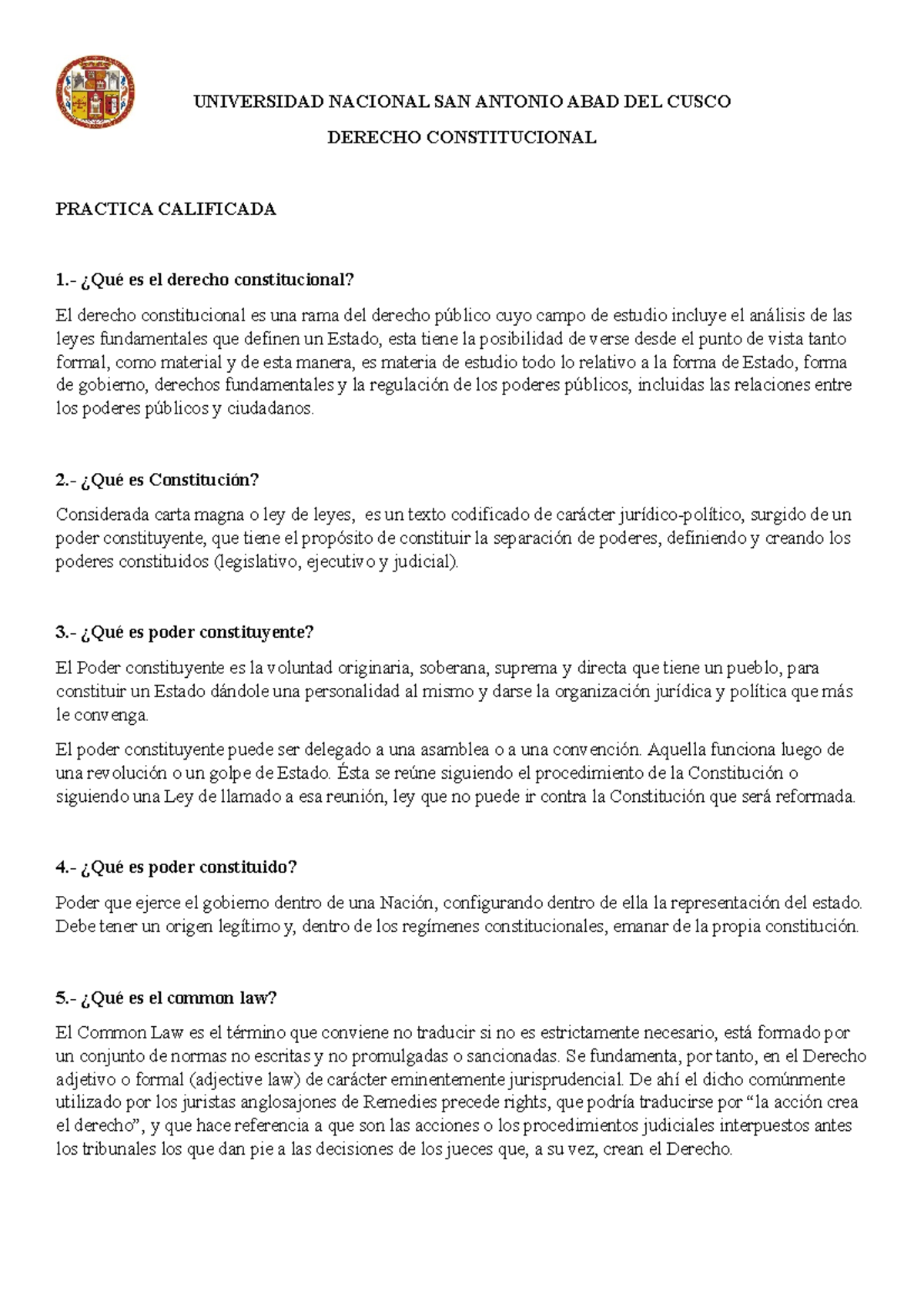 Practica Calificada - Preguntas Y Respuestas Del Derecho Constitucional ...