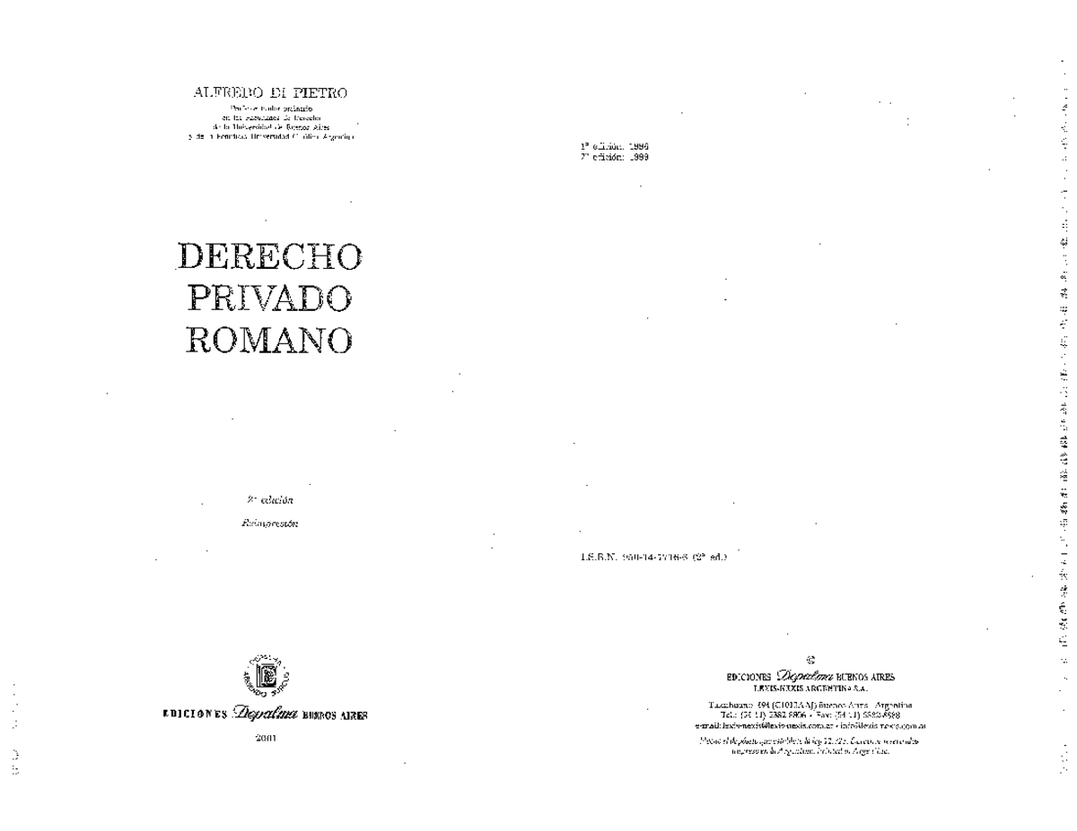 Derecho Privado Romano Doble Carilla - AILFREDO DI PIETRO Profesor
