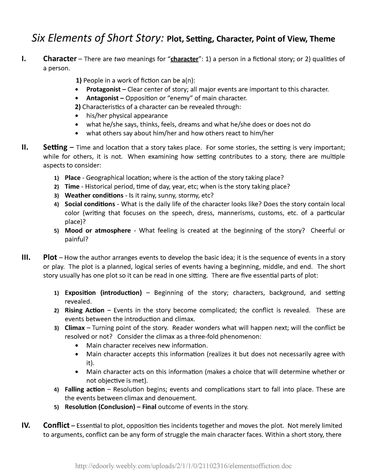 Six Elements Of Fiction Six Elements Of Short Story Plot Setting Character Point Of View 5220