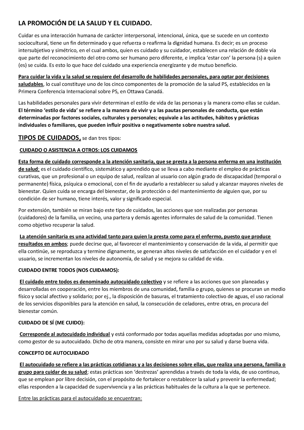 El Autocuidado UNA Habilidad PARA Vivir - LA PROMOCI”N DE LA SALUD Y EL ...