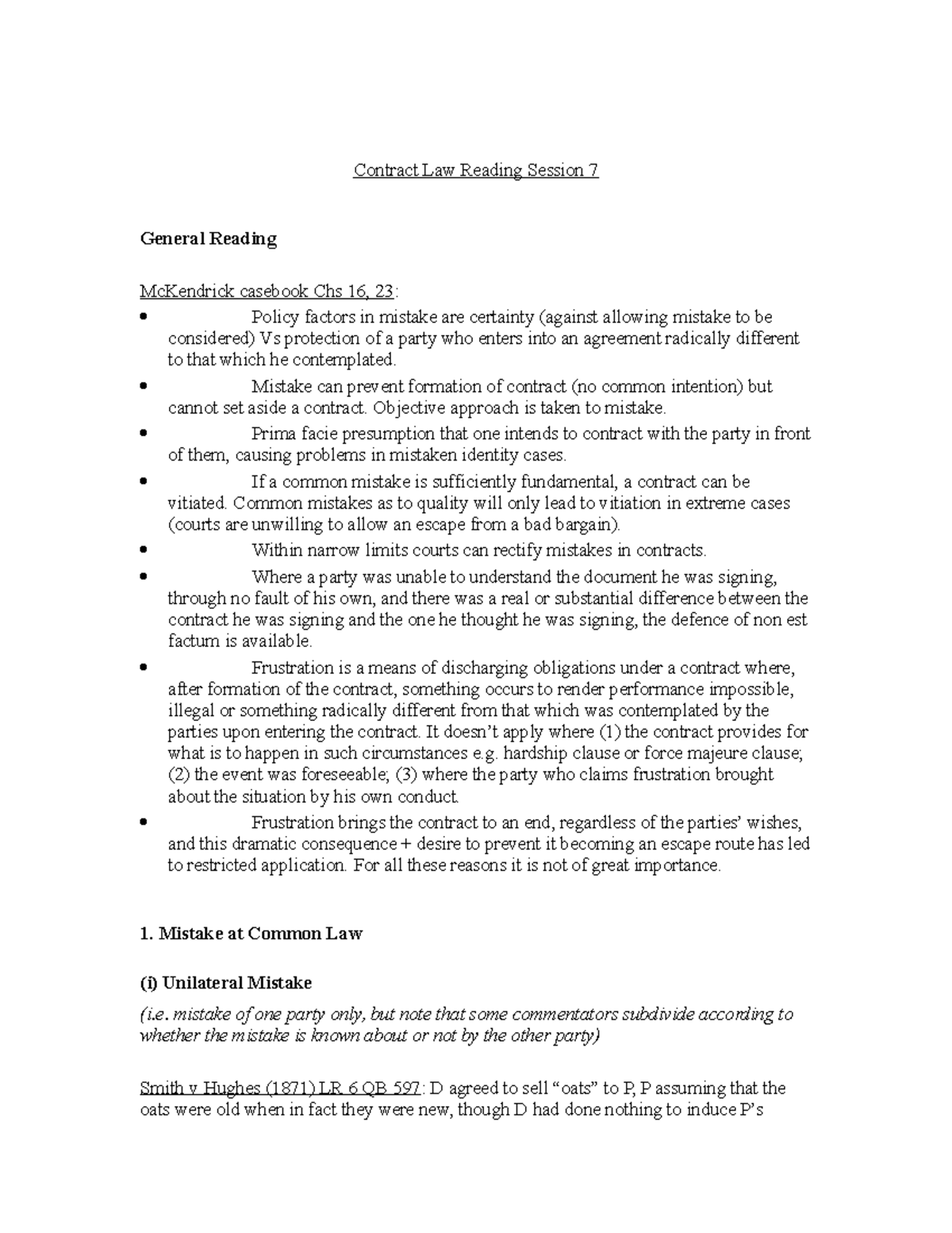 Mistake of common law, equity and frustration - Contract Law Reading ...