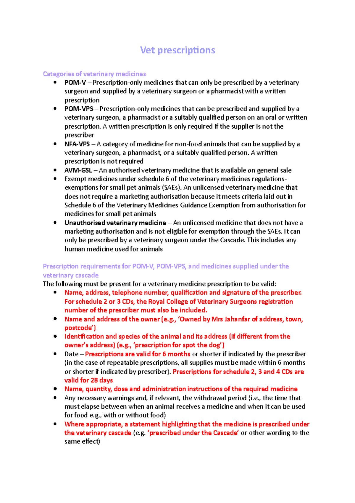 Vet prescriptions Vet prescriptions Categories of veterinary