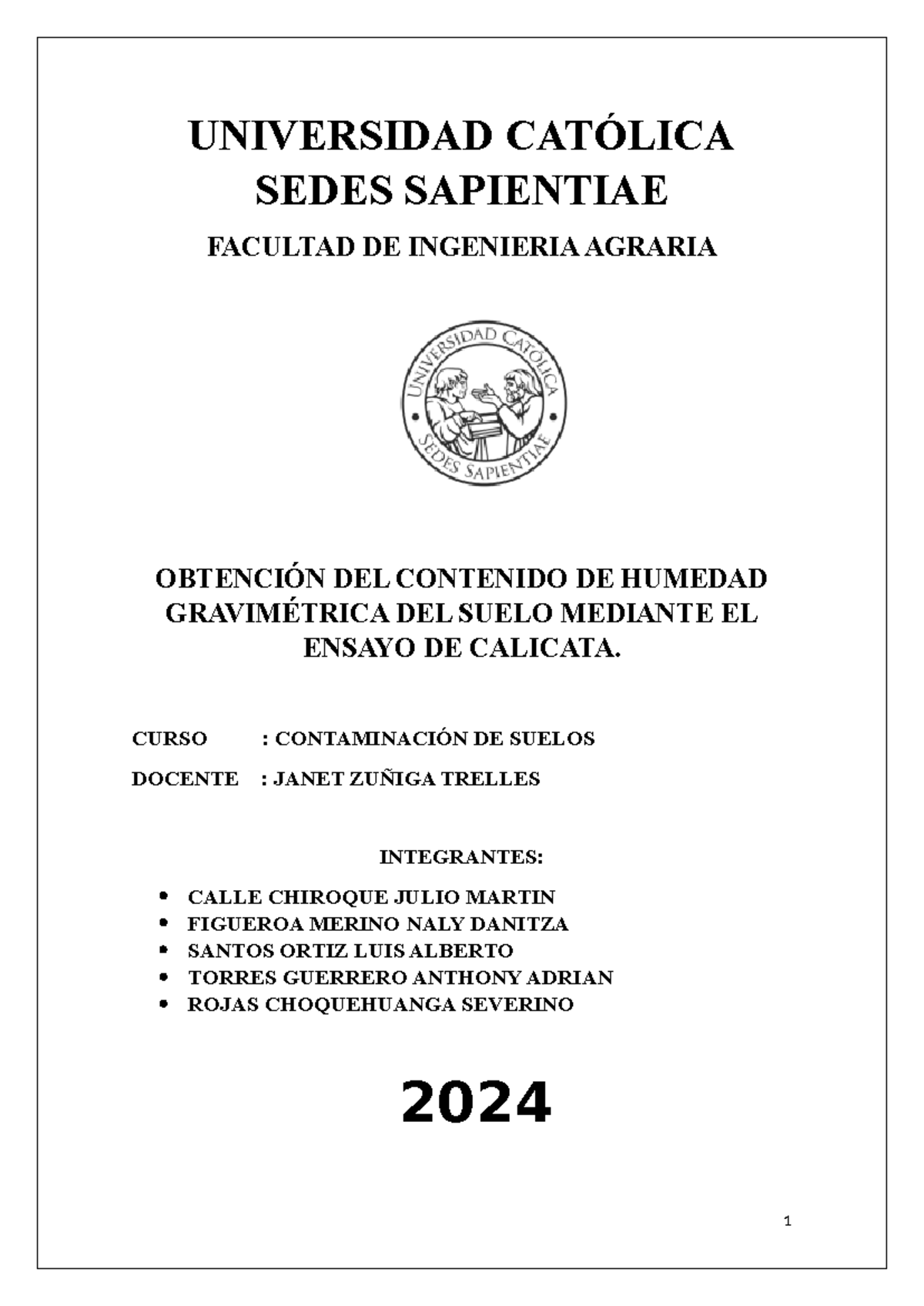 Informe calicata suelos - UNIVERSIDAD CATÓLICA SEDES SAPIENTIAE ...