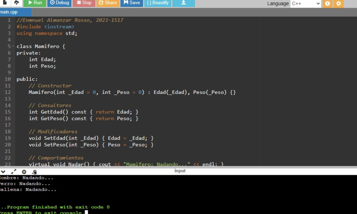 POO2 - Practice - Run Debug Stop O Share H Save Beautify t Language v i ...