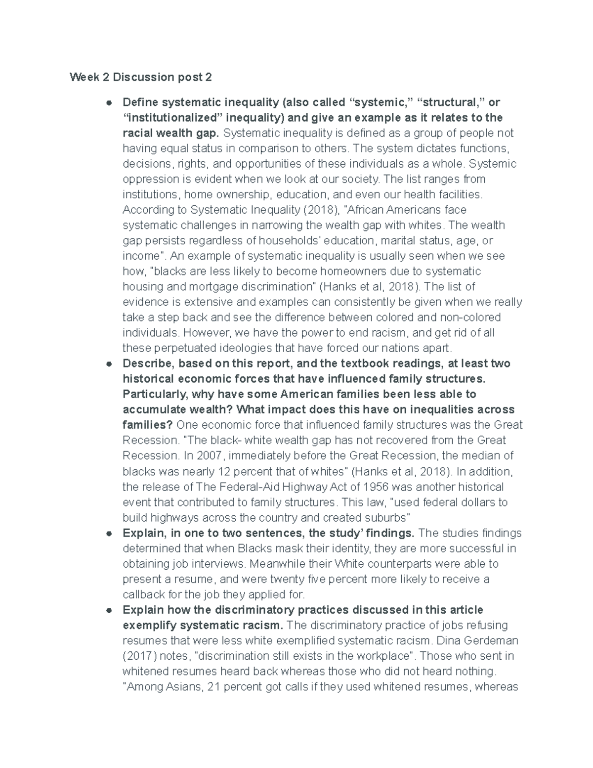 Soc 308 Discussion post 2 - Week 2 Discussion post 2 Define systematic ...