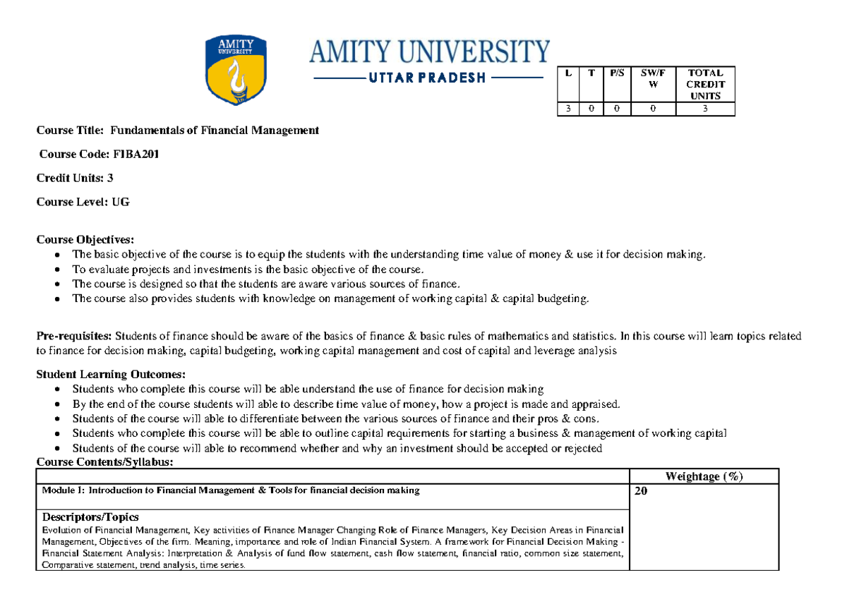 Course Marial e9b75Fundamentals of Financial Management - Course Title ...