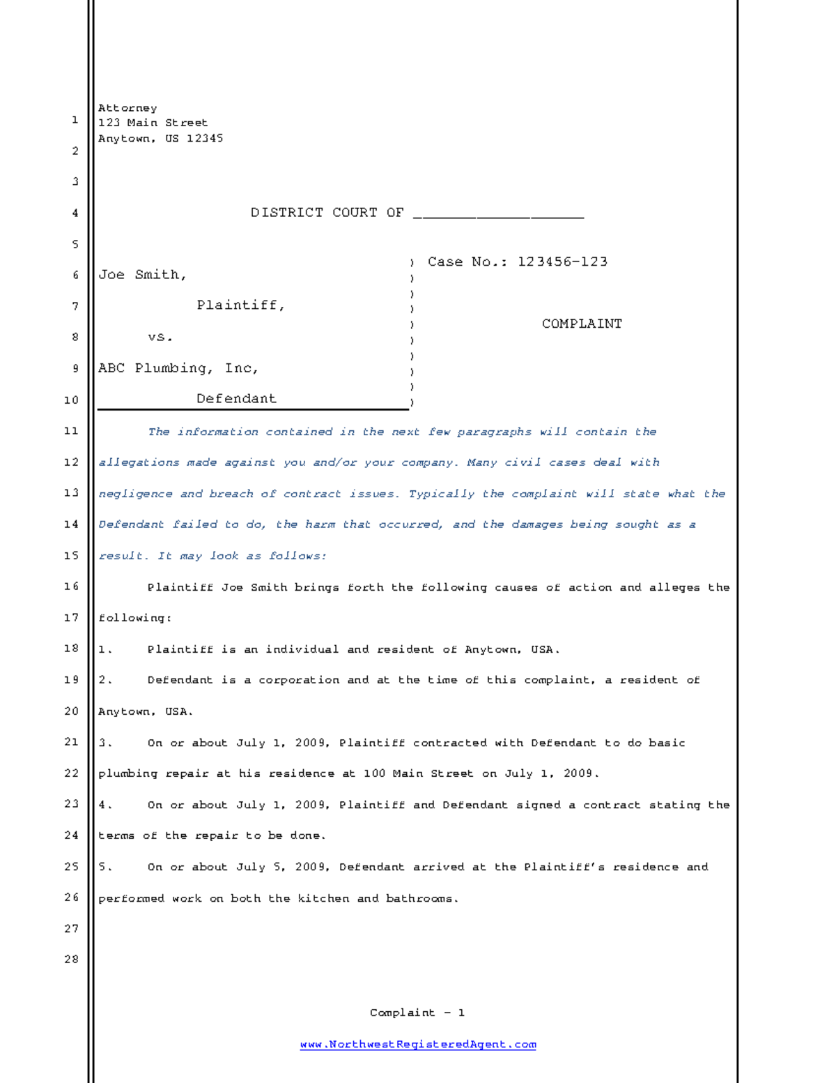 Complaint-Example - Lecture notes 1-2 - Complaint - 1 ...