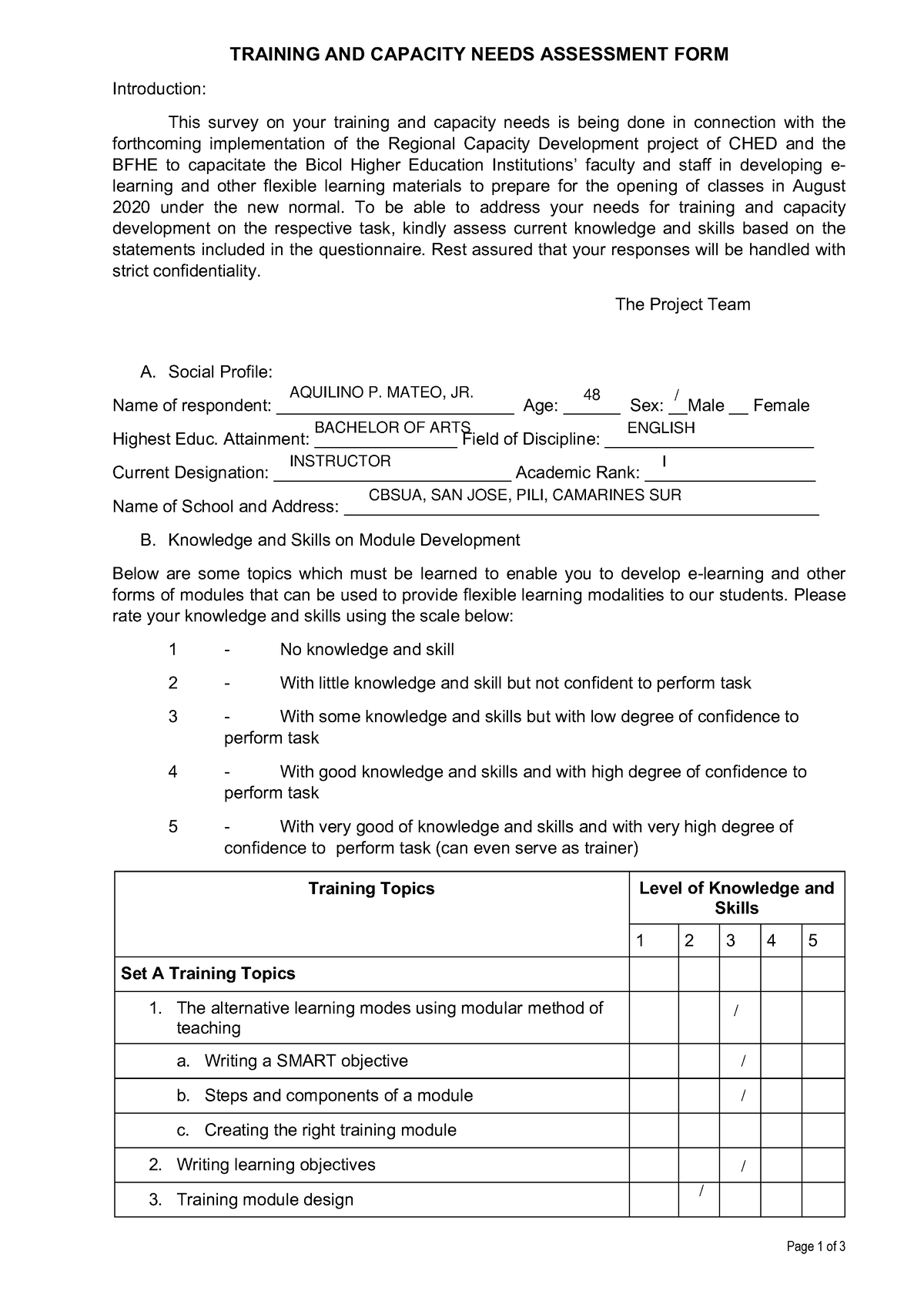 TNCA survey form - lecture notes - Page 1 of 3 TRAINING AND CAPACITY ...