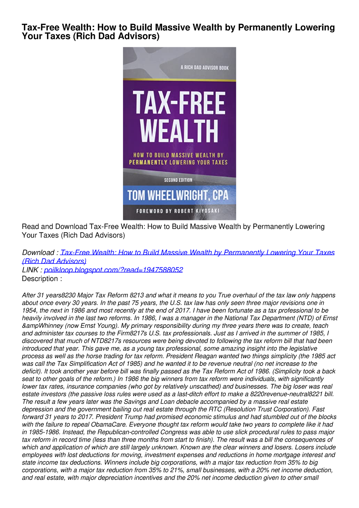 PDF Read Online TaxFree Wealth How to Build Massive Wealth by