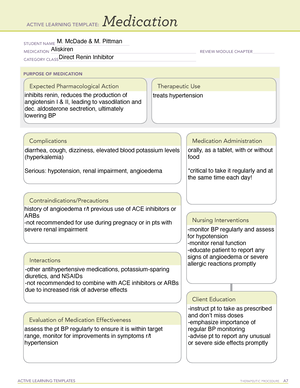 Hydralazine - ACTIVE LEARNING TEMPLATES TherapeuTic procedure A ...