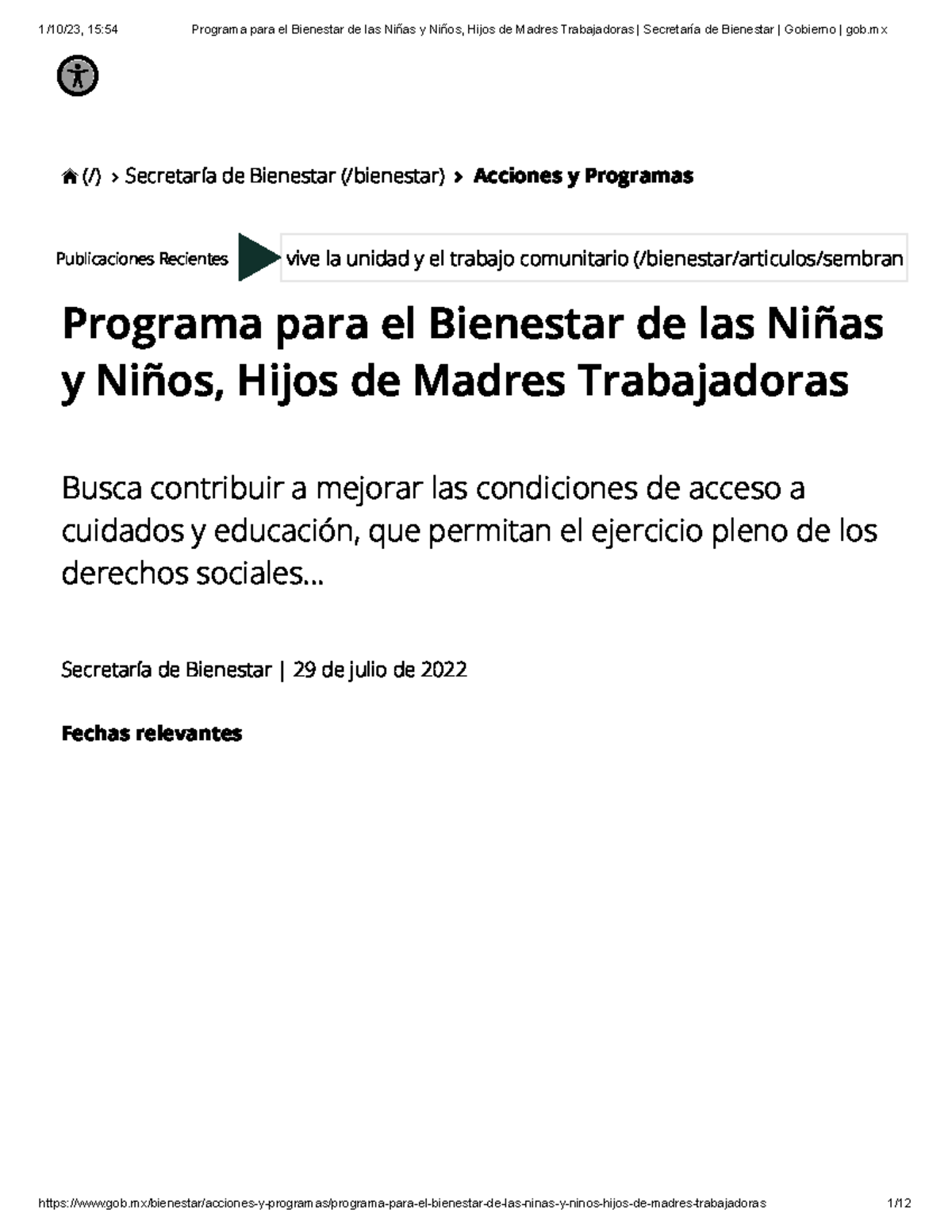 Programa para el Bienestar de las Niñas y Niños, Hijos de Madres ...