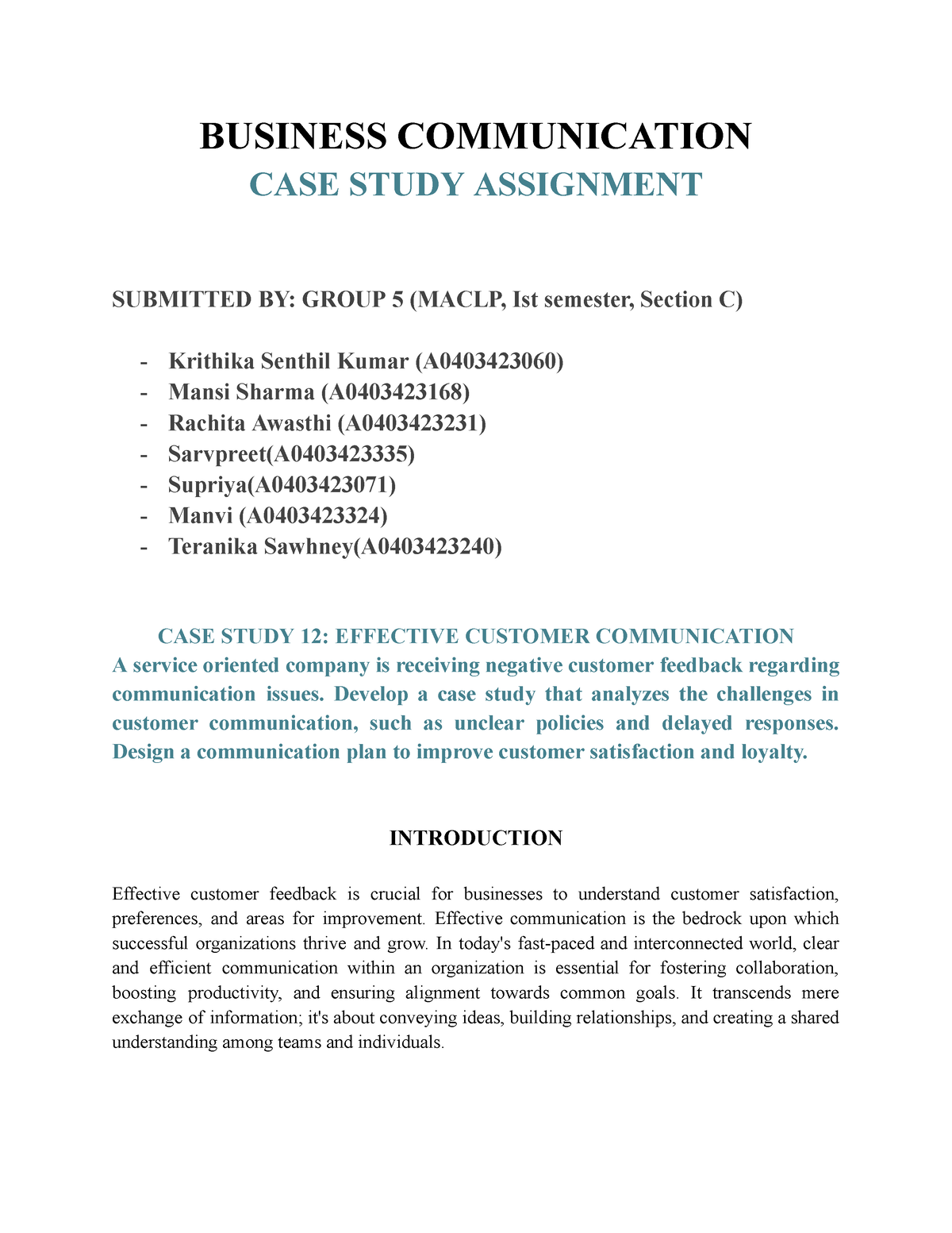 BC Group Assignment - Nope - BUSINESS COMMUNICATION CASE STUDY ...