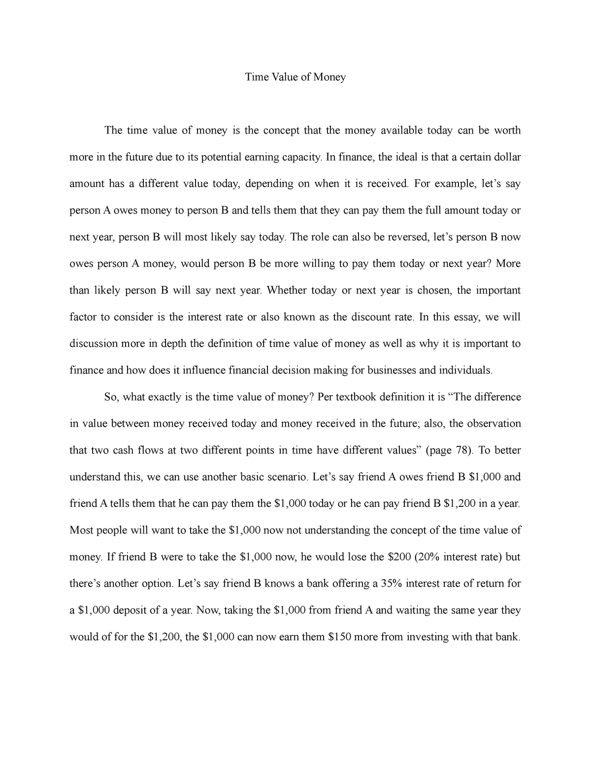 time value of money essay