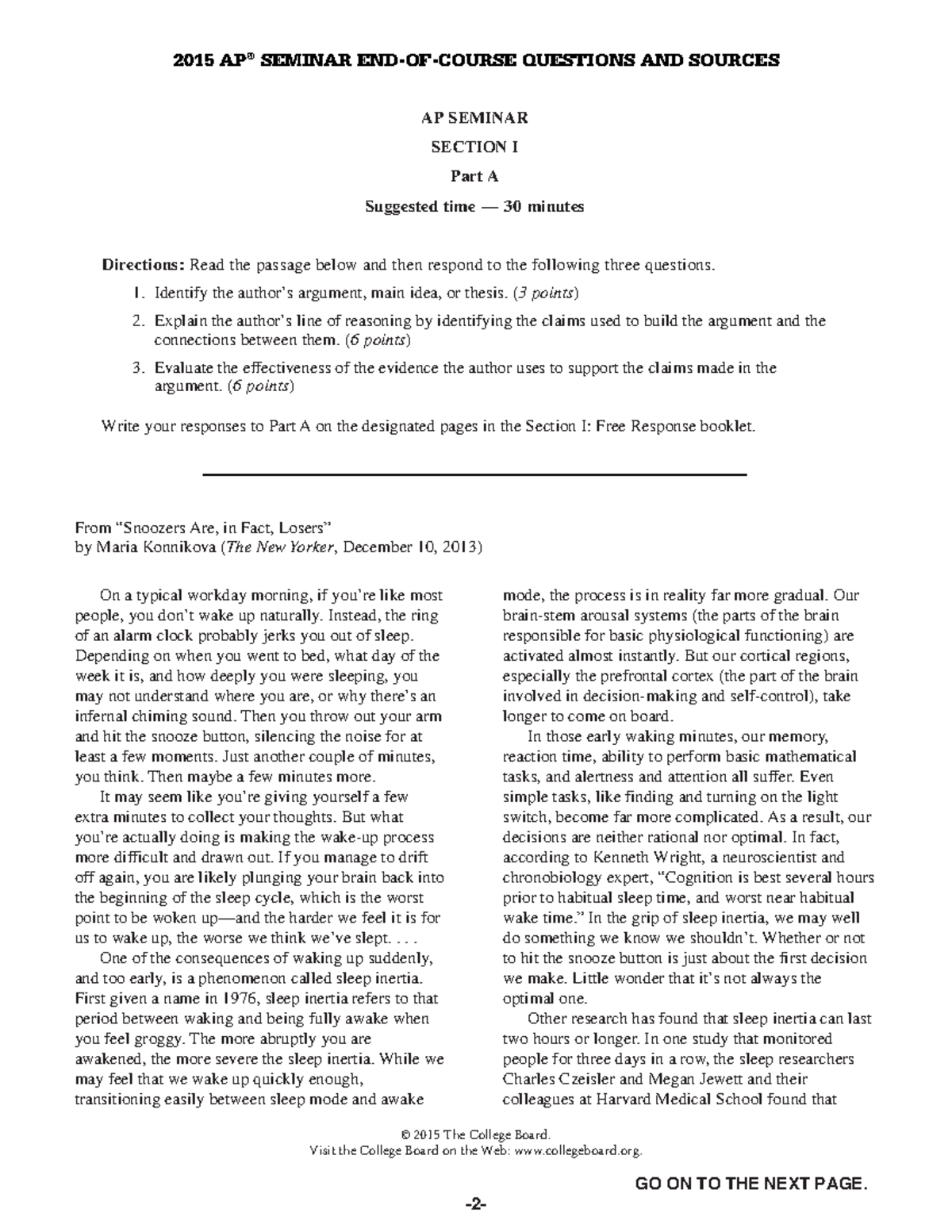 Ap15 frq seminar 2015 AP ® SEMINAR ENDOFCOURSE QUESTIONS