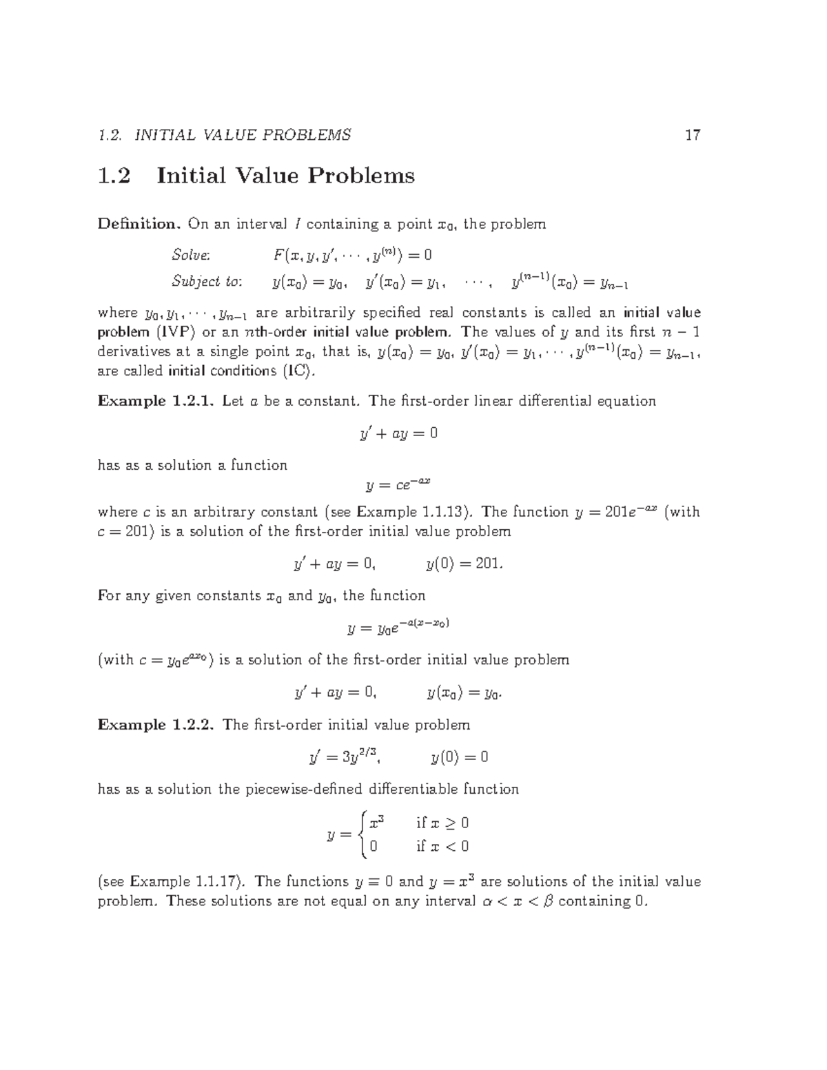 MAS201 Note 1 - lecture - 1. INITIAL VALUE PROBLEMS 17 1 Initial Value ...