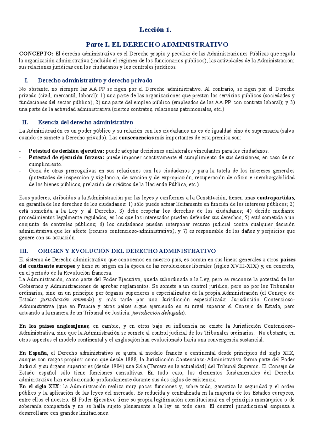 Lección 1 - Apuntes 1 - Lección 1. Parte I. EL DERECHO ADMINISTRATIVO ...