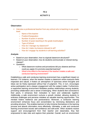 FS 2 Activity 1 - FIELD STUDY 2 E- PORTFOLIO FOR FIELD STUDY 2 Group No ...