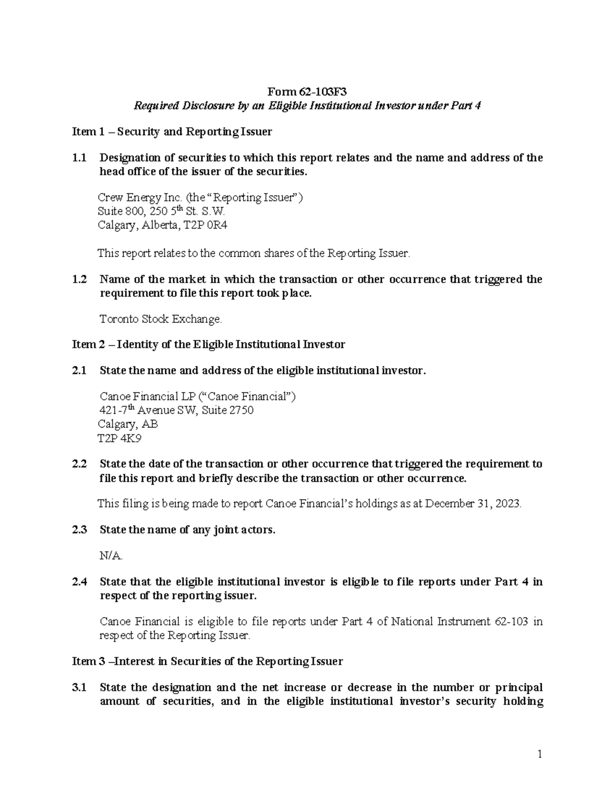 Canoe AMR - December 2023 - Crew - Form 62-103F Required Disclosure by ...