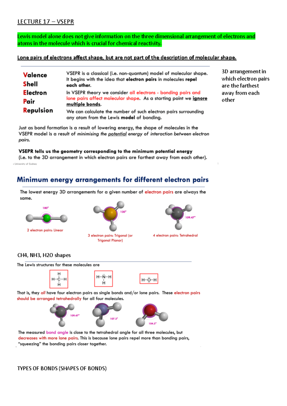 Chem notes pt 2 - LECTURE 17 – VSEPR Lewis model alone does not give ...