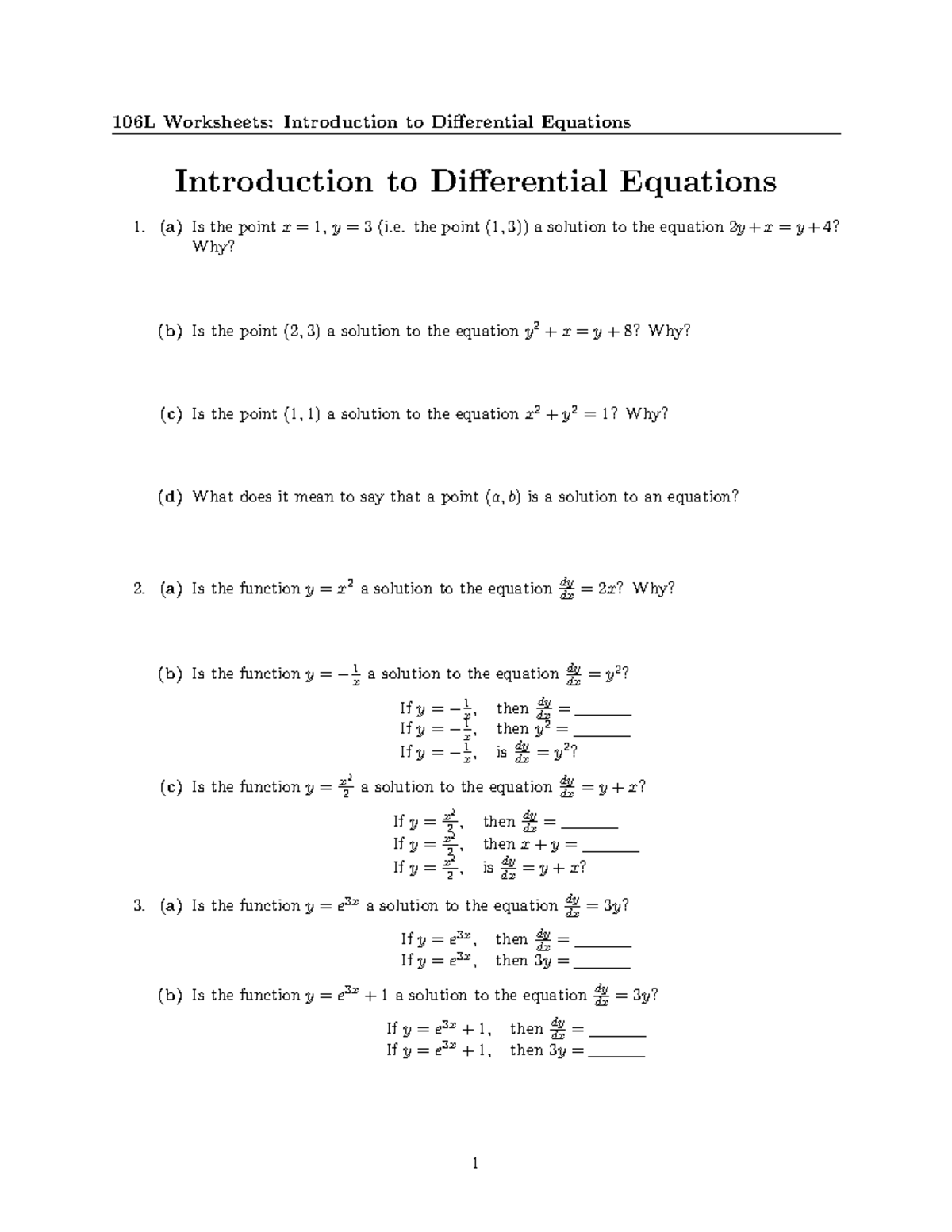 Worksheet 11.1.Intro to diff eq - 106L Worksheets: Introduction to ...