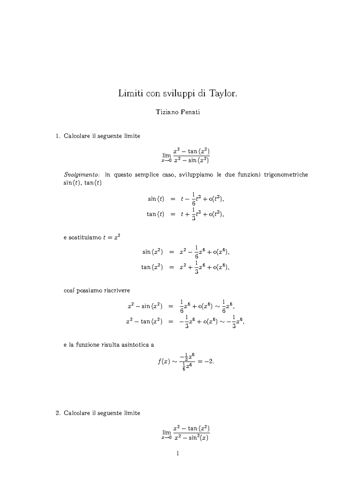 Limiti Con Taylor Esercizi Svolti Pdf