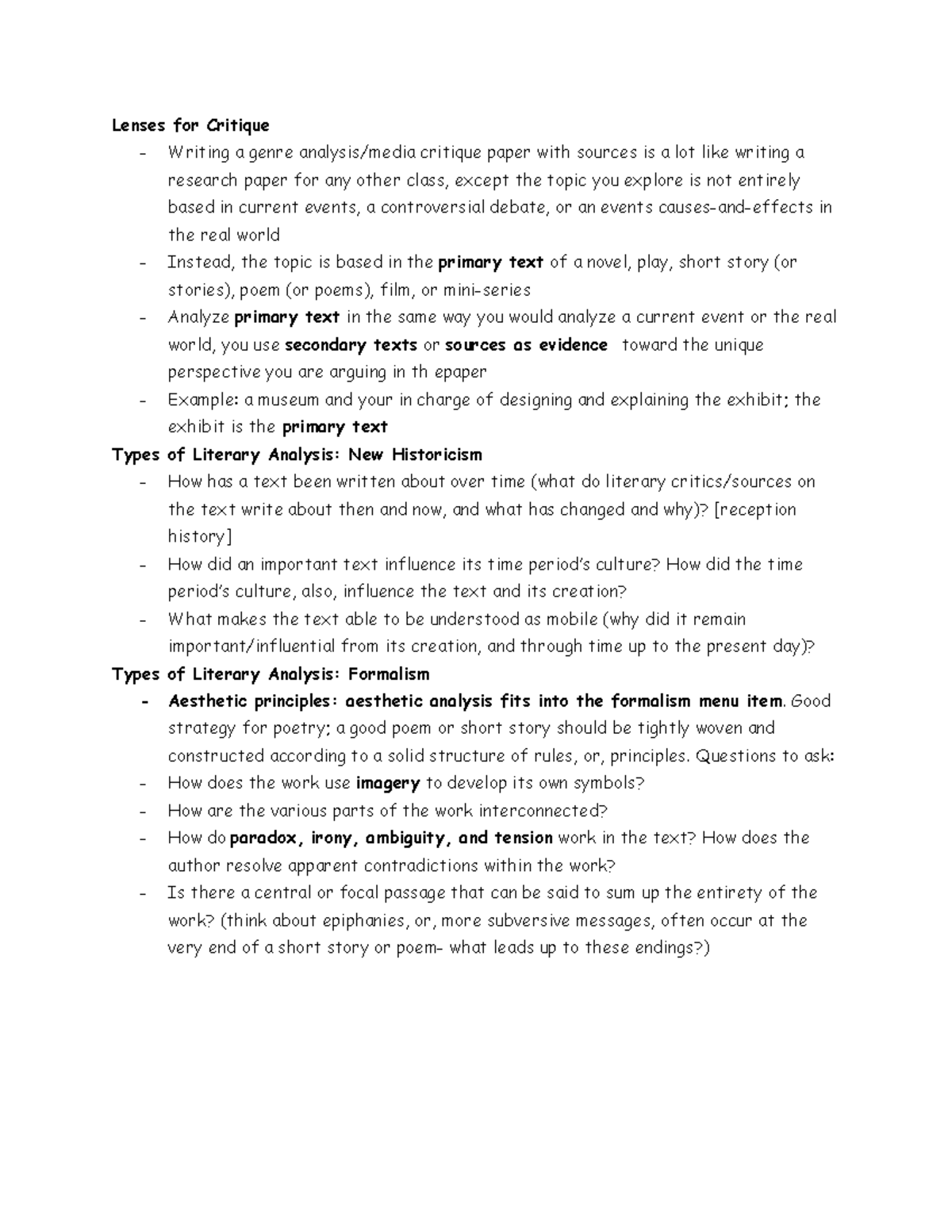Analyzing Techniques in Literature Lenses for Critique Writing a
