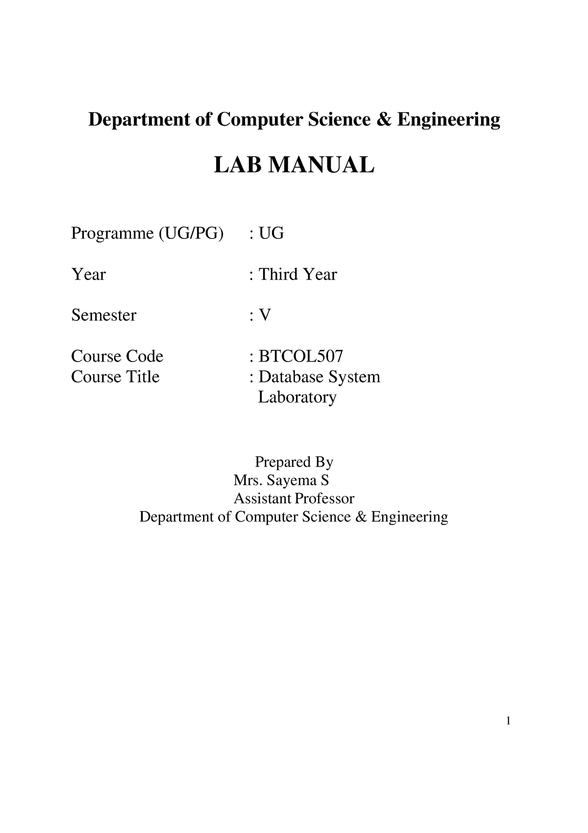 DBMS LAB Manual-CSE TE - COMPLETE LAB MANUAL - Department Of Computer ...