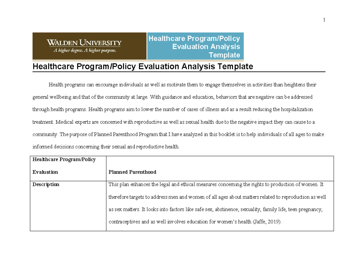 Health program analysis template work - Healthcare Program/Policy ...