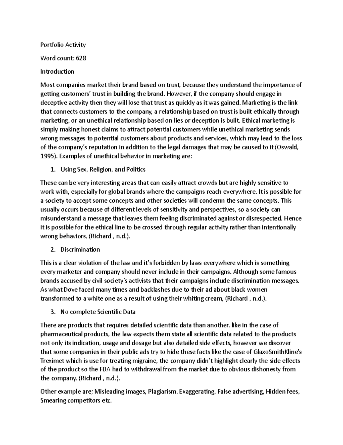 Bus5112 Portfolio Activity unit 7 - Portfolio Activity Word count: 628 ...