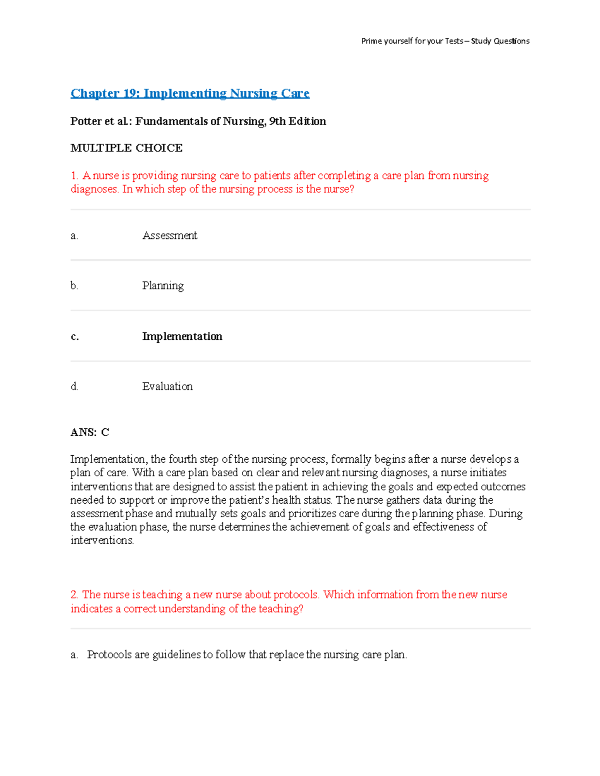 Chapter 19 Fundamentals and Medical Surgical - Chapter 19: Implementing ...