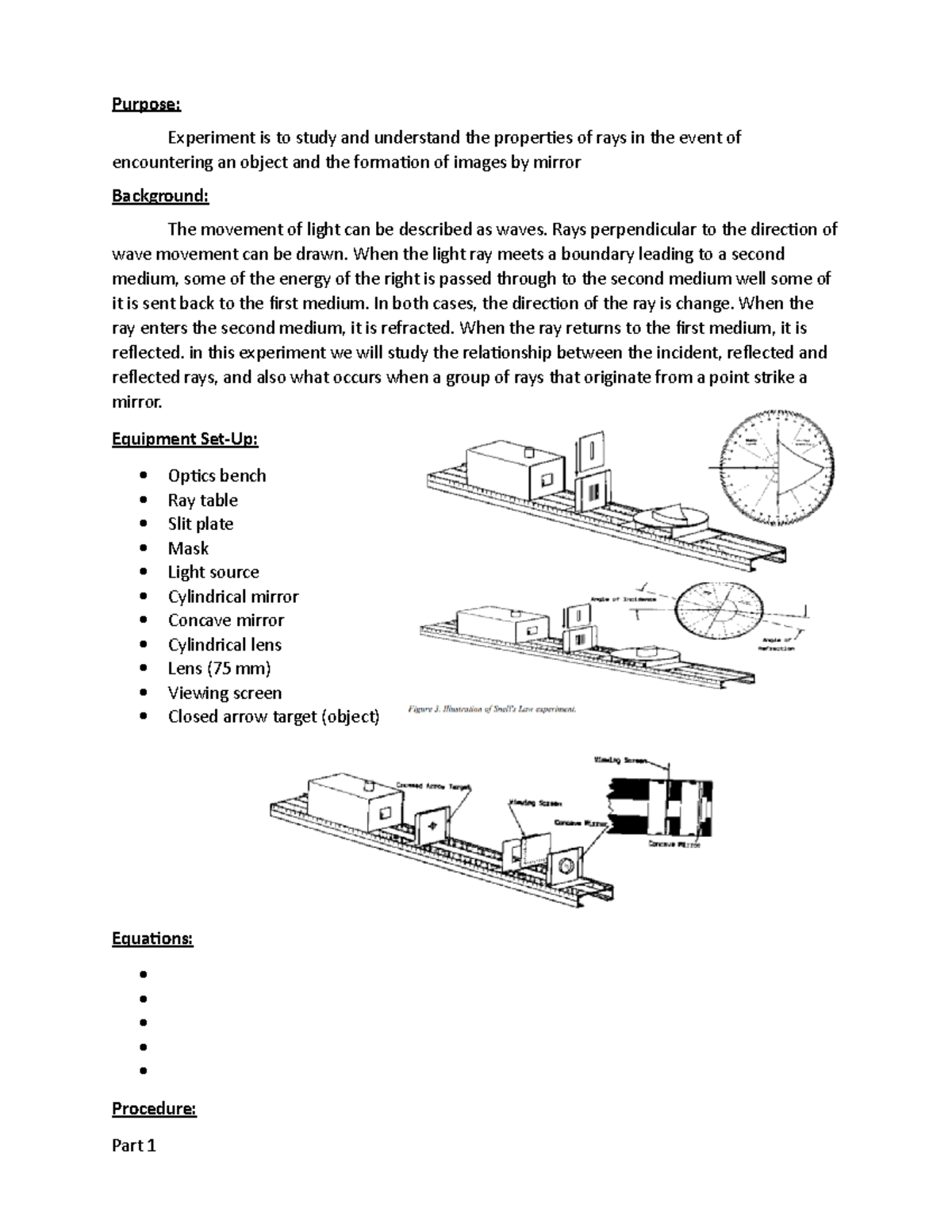 Exp 13 (Properties of Rays, Mirrors, and Lenses) Purpose Experiment