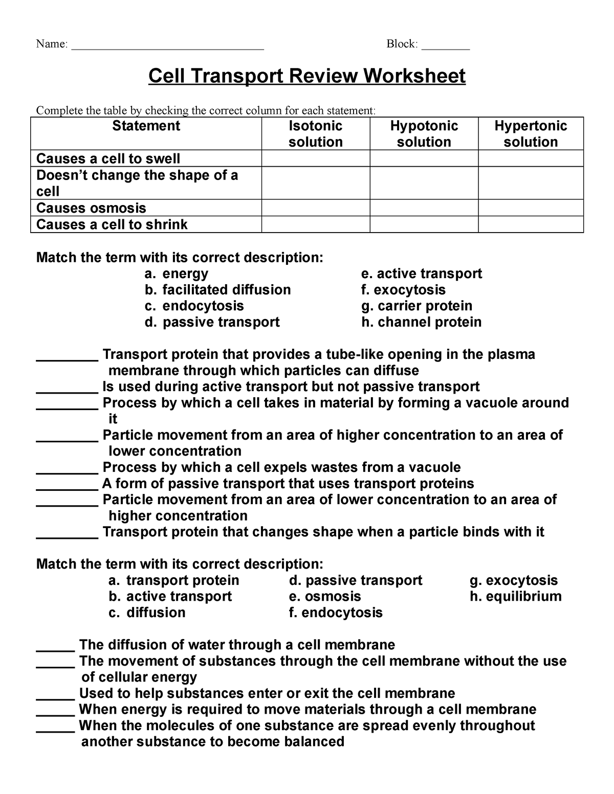Cell Transport Review Worksheets - BLO20 - Wave optics - StuDocu Intended For Cell Transport Review Worksheet