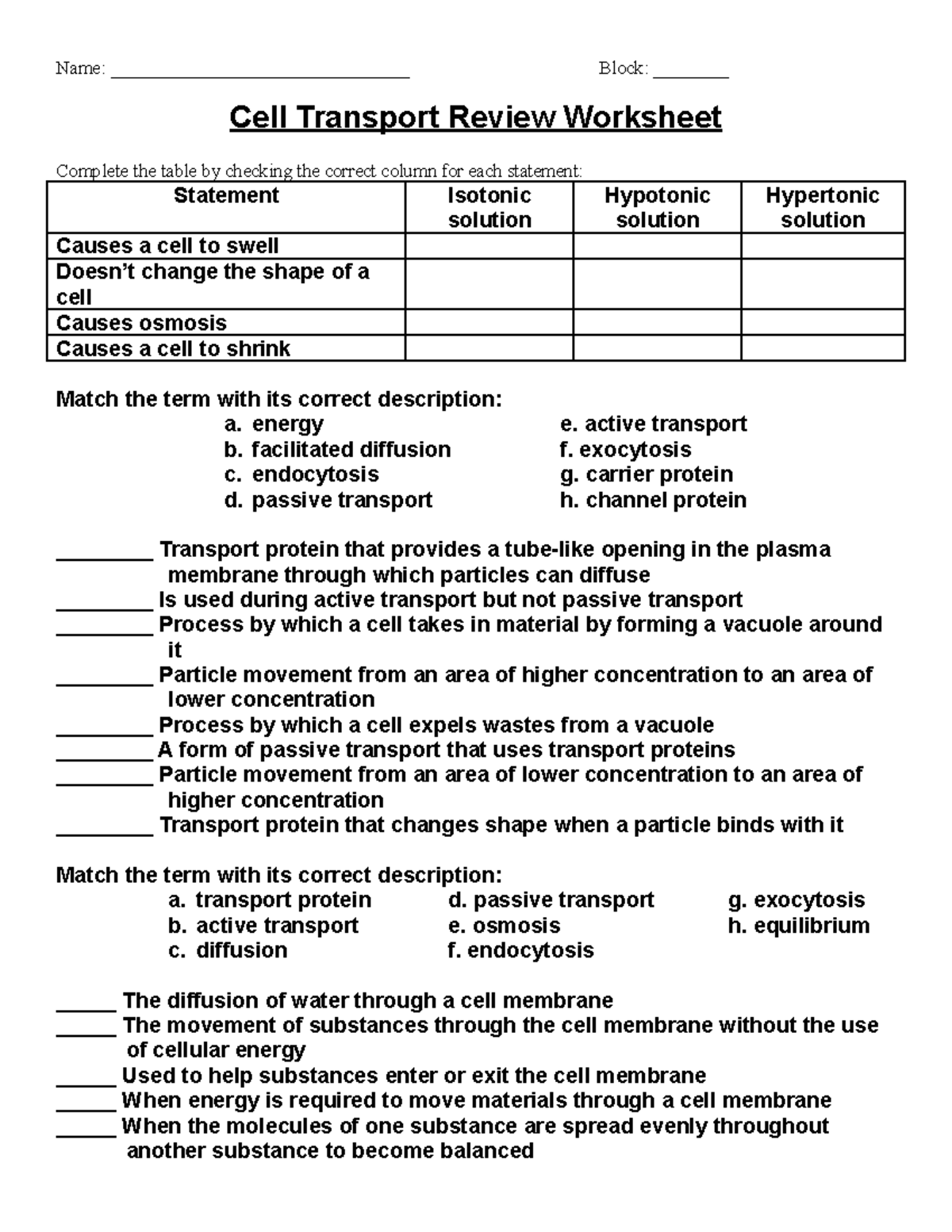 Cell Transport Review Worksheets - BLO20 - Wave optics - StuDocu Intended For Cell Transport Review Worksheet