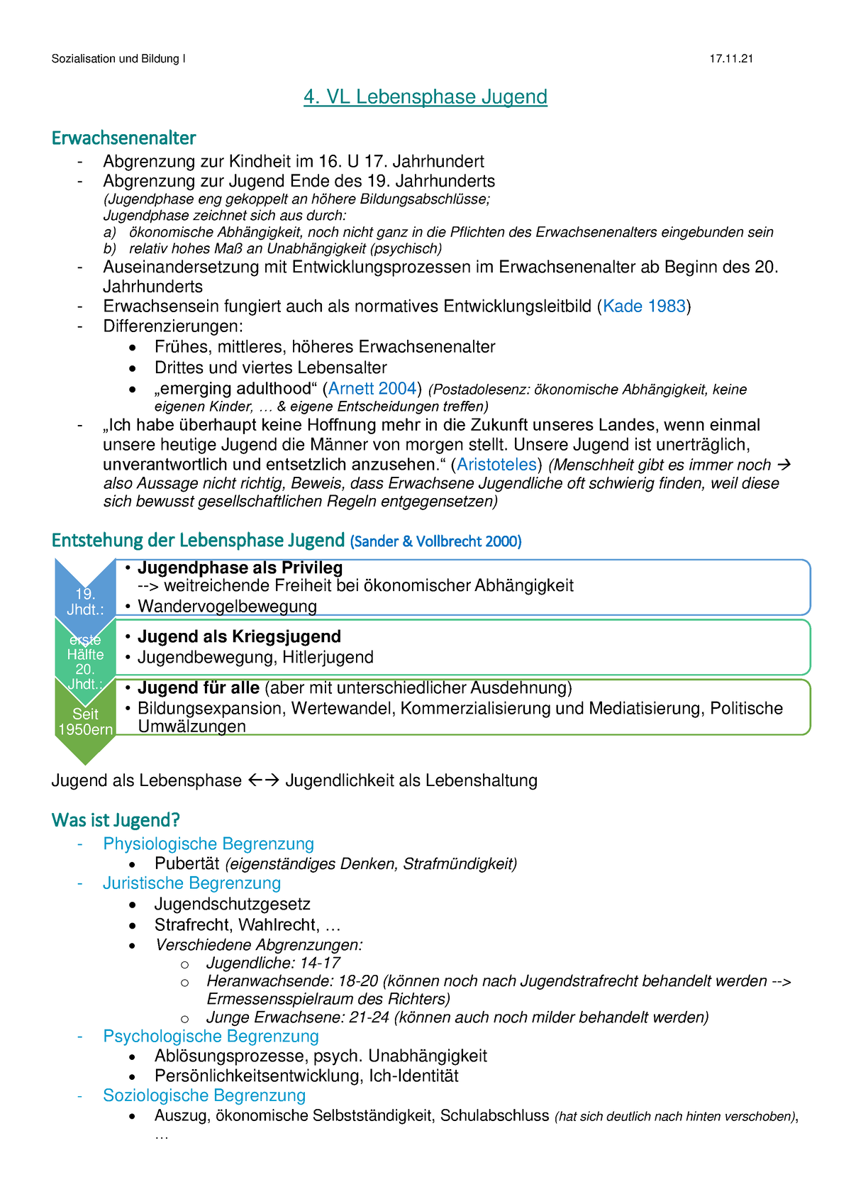 4. VL Lebensphase Jugend - Sozialisation Und Bildung I - LMU - Studocu