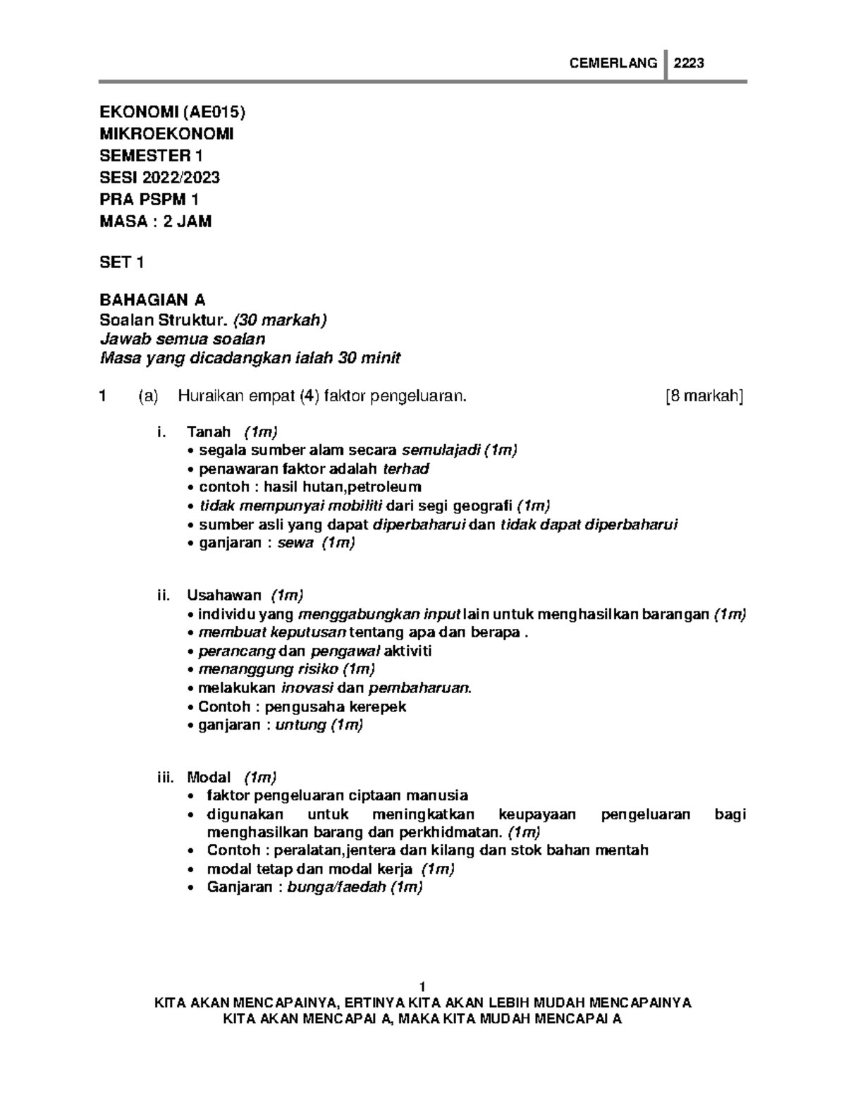 Skema KMPK Pre PSPM Ekonomi 2022-2023 - 1 KITA AKAN MENCAPAINYA ...