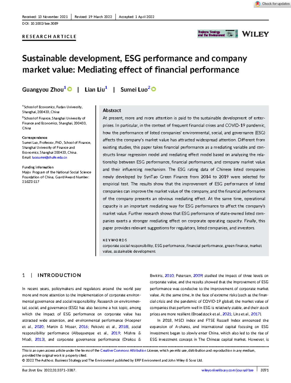 Sustainable development, ESG performance and company - Email: luosumei ...