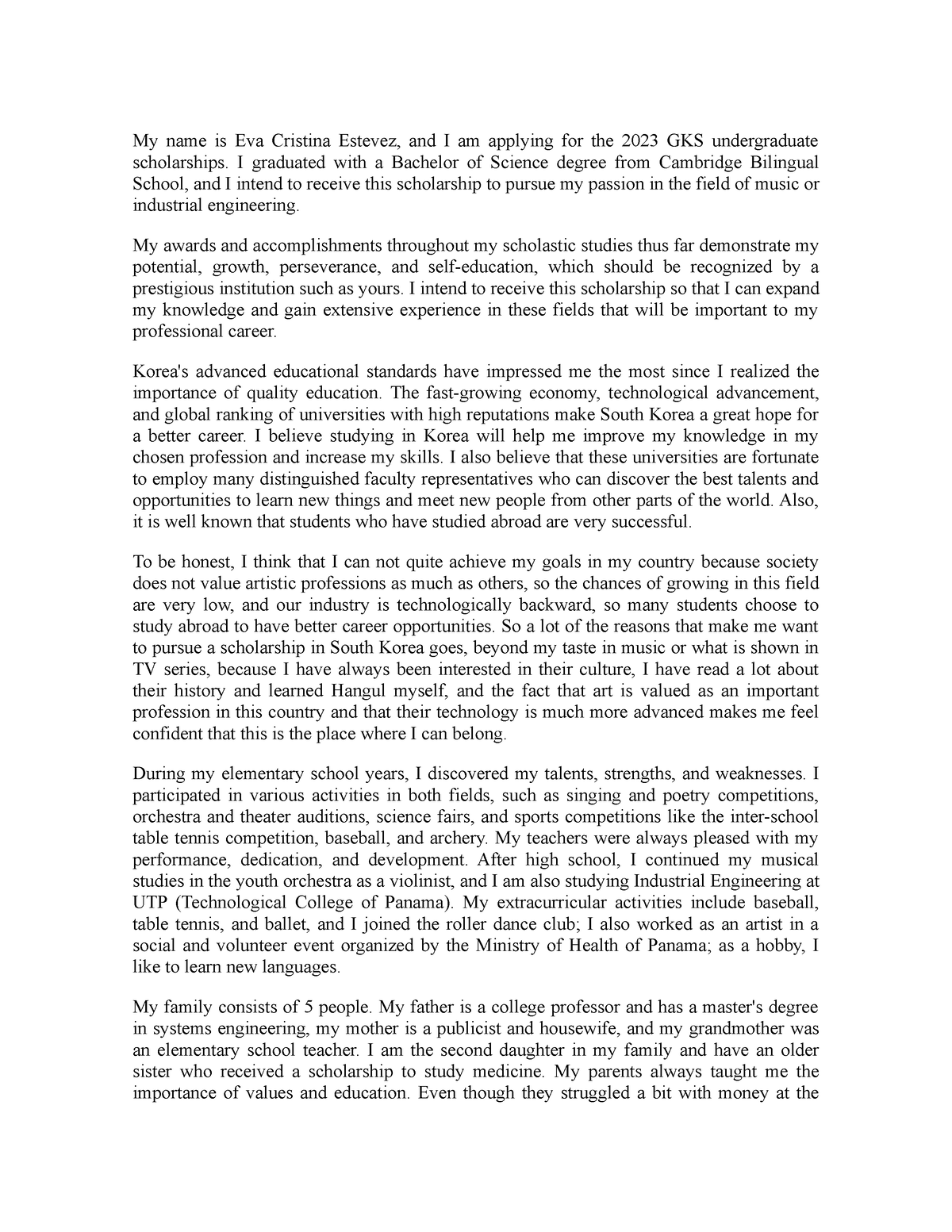 gks scholarship personal statement