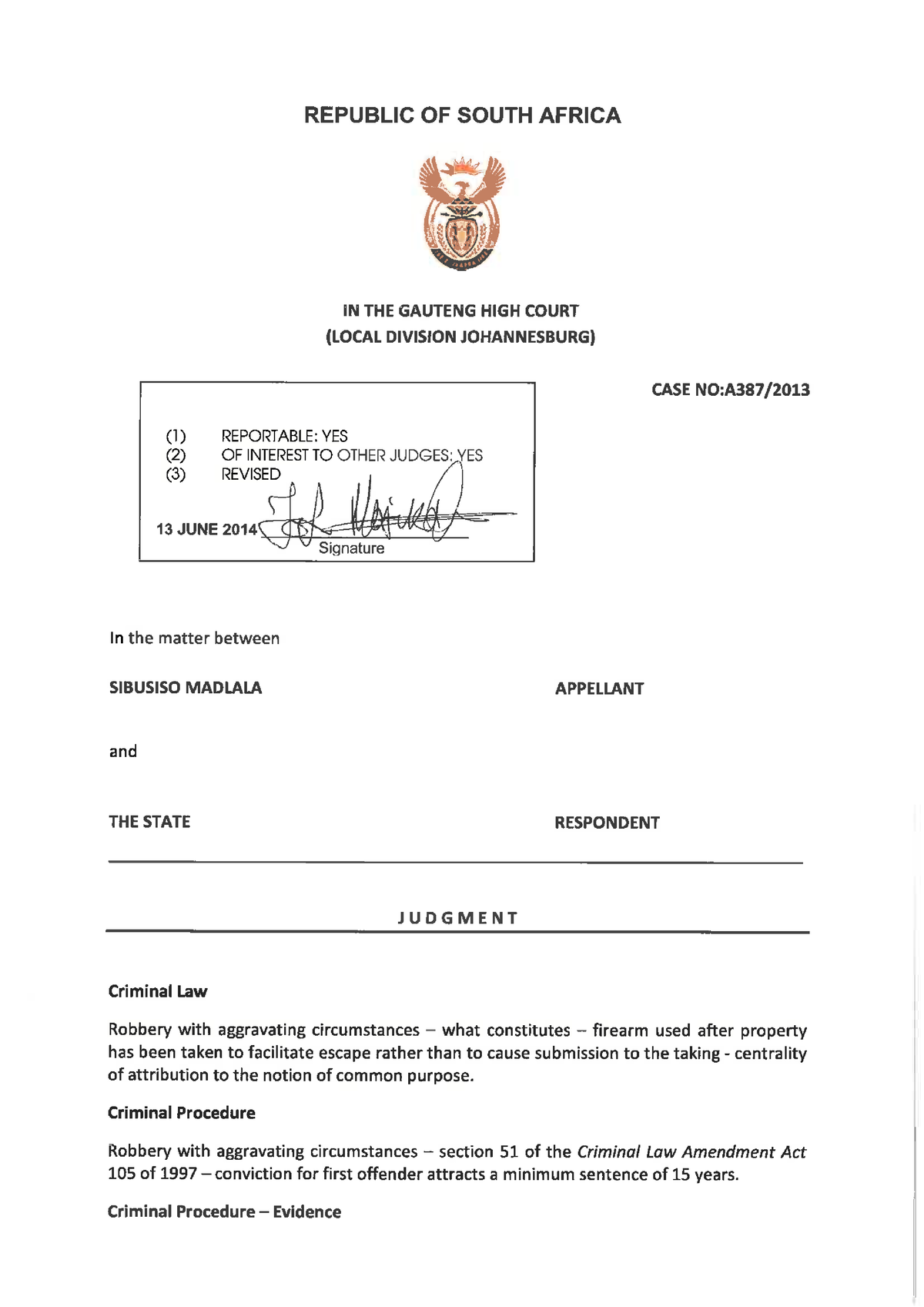 S v SOCI - CASE LAW SUMMARY OF A SOUTH AFRICAN CASE - LAWS 2014 - Studocu