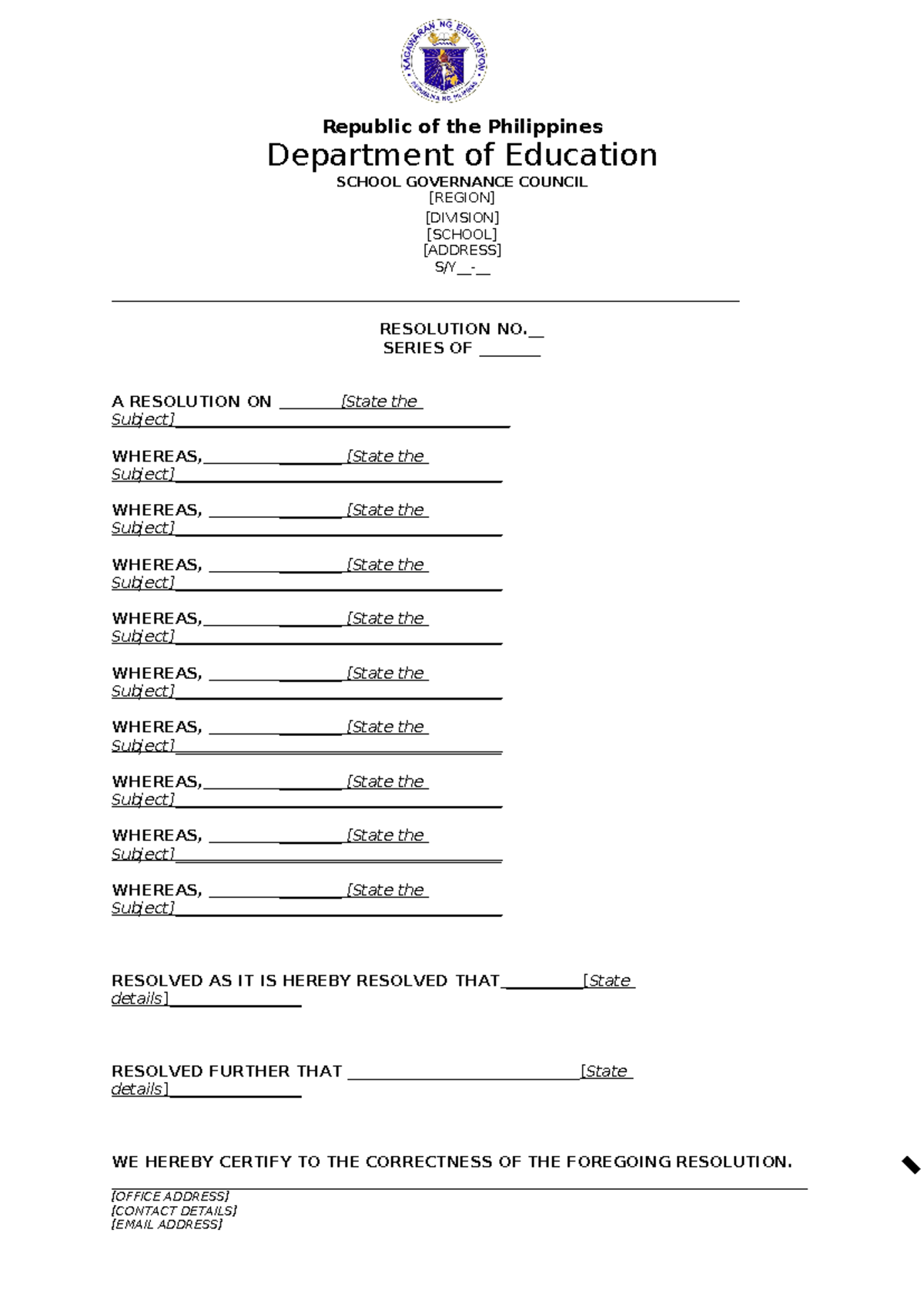 SGC Resolution NO - Republic of the Philippines Department of Education ...