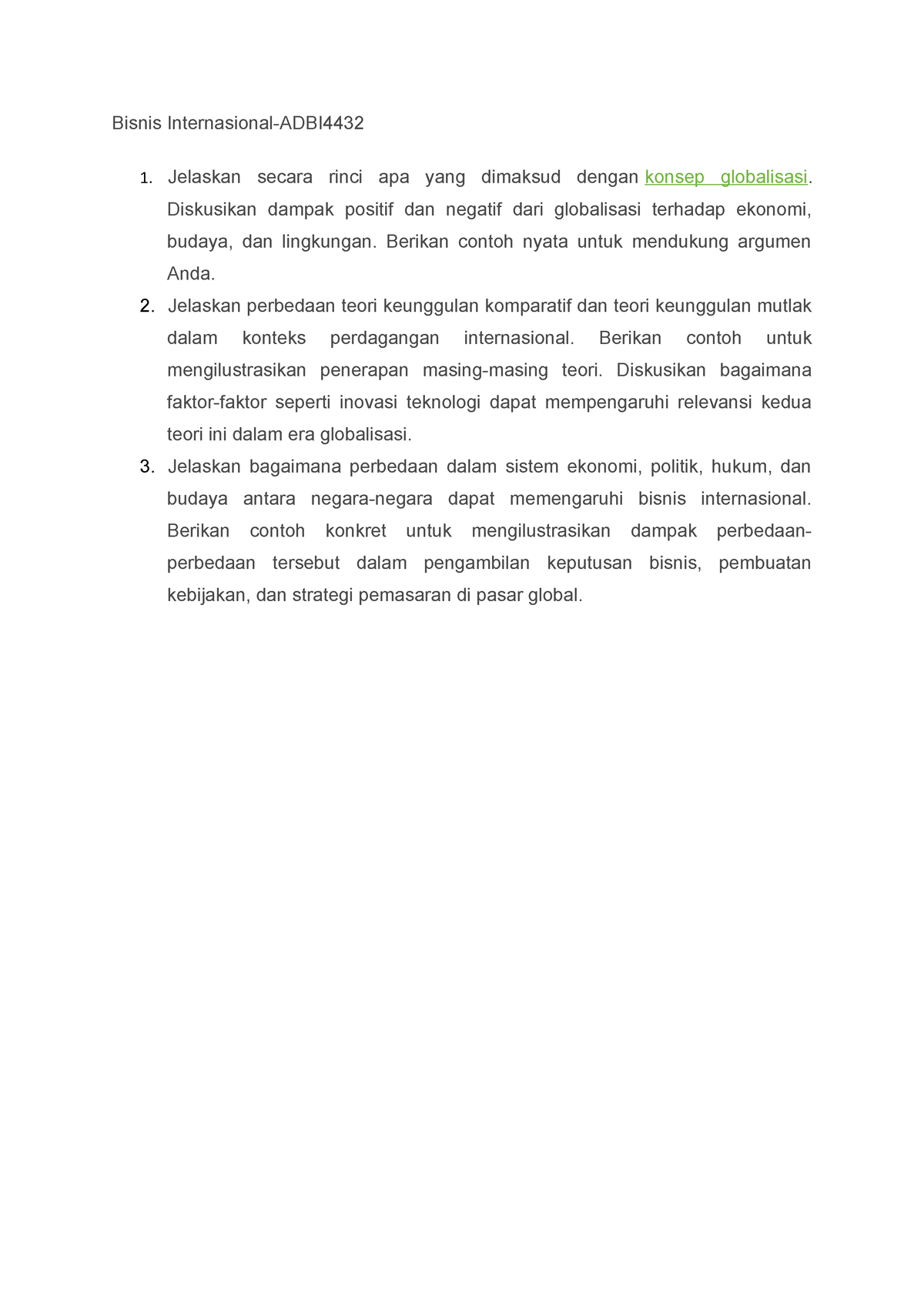 Bisnis Internasiona 1 - Bisnis Internasional-ADBI 1. Jelaskan Secara ...