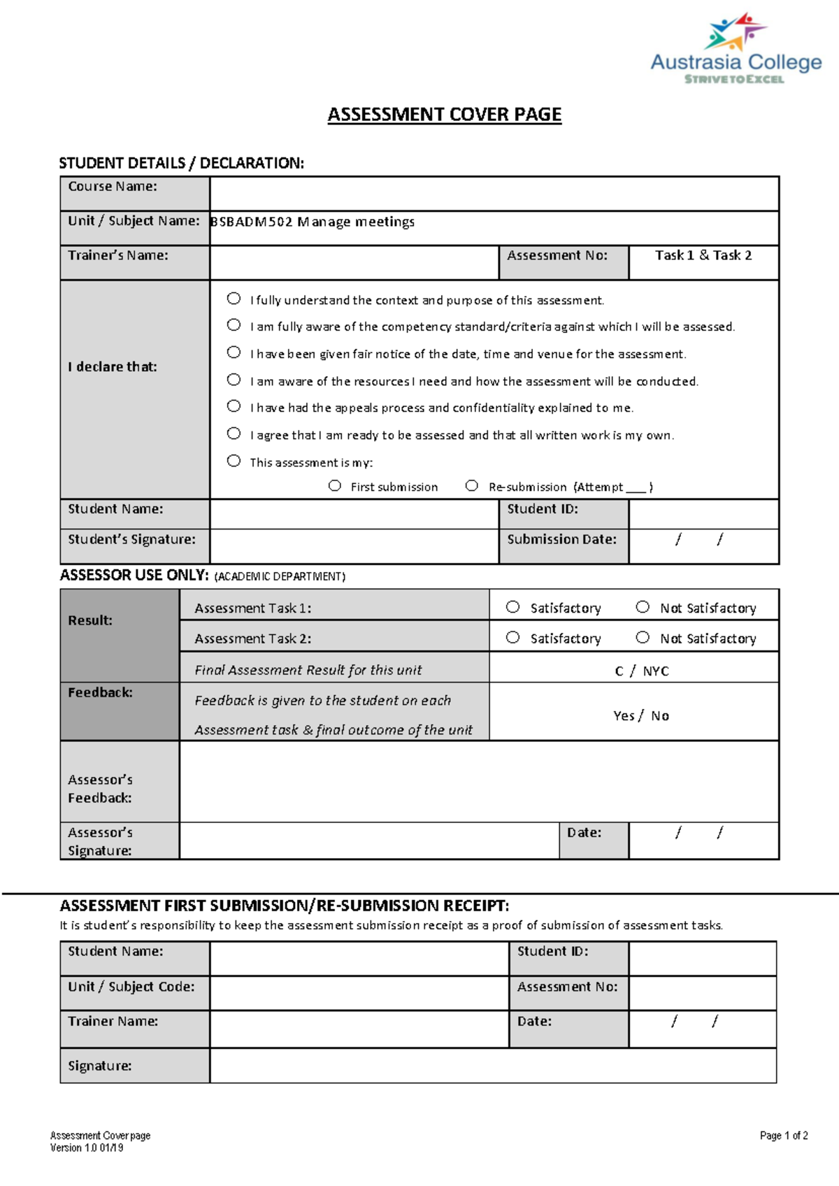 Bsbadm 502 Assessment Task 1, 2 - BSB51918 - Fed Uni - Studocu