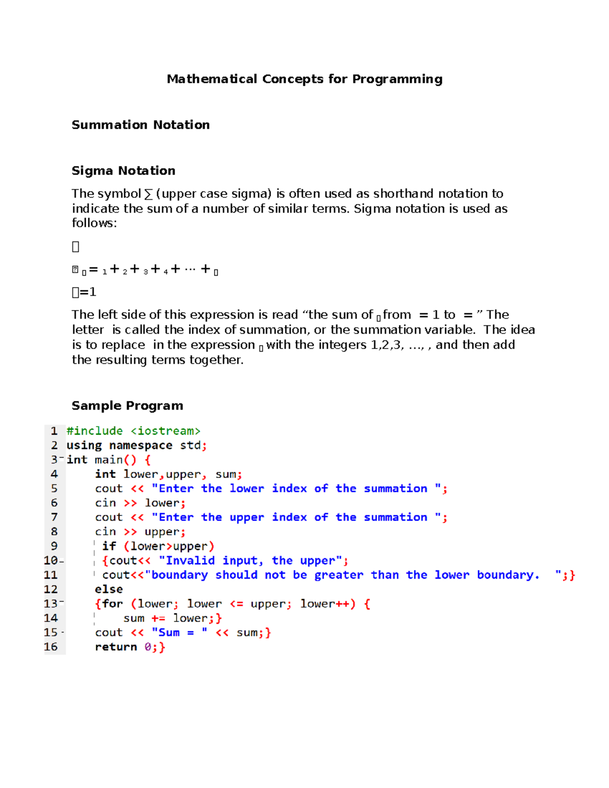 Mathematical Concepts for Programming - Mathematical Concepts for ...