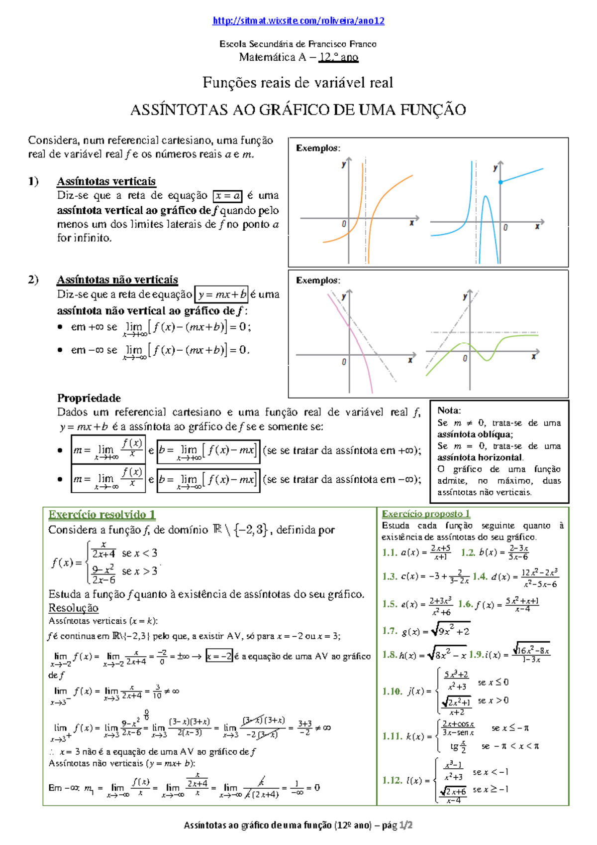 Ficha AE-Funçoes Assintotas-12 - sitmat.wixsite/roliveira/ano ...