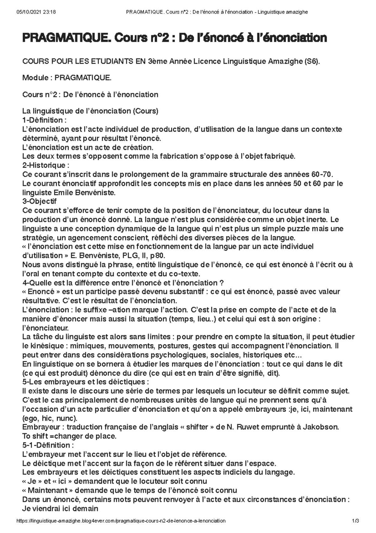 De l’énoncé à l’énonciation - Linguistique amazighe pragmatique - 05/10 ...