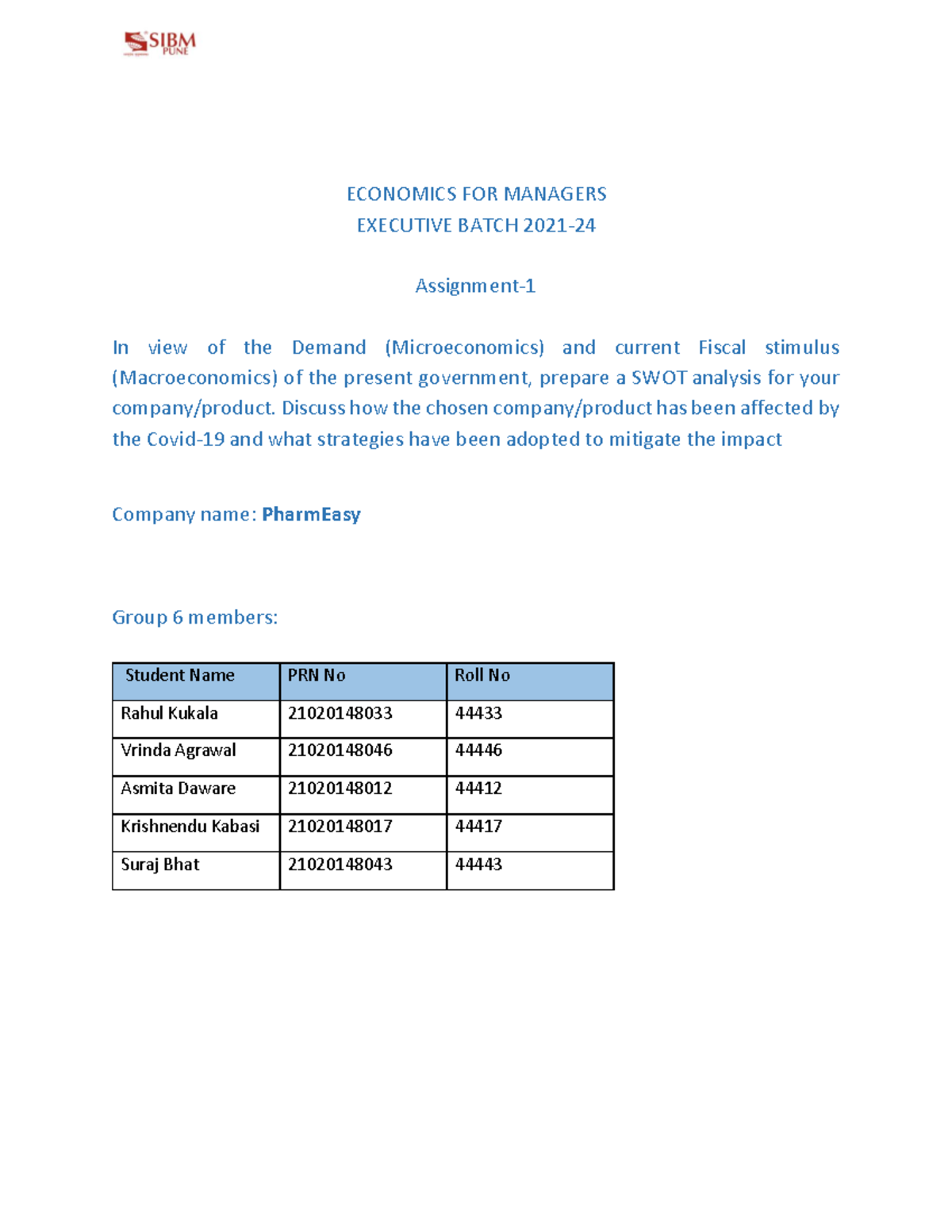 EFM Assignment 1 - ECONOMICS FOR MANAGERS EXECUTIVE BATCH 2021 ...